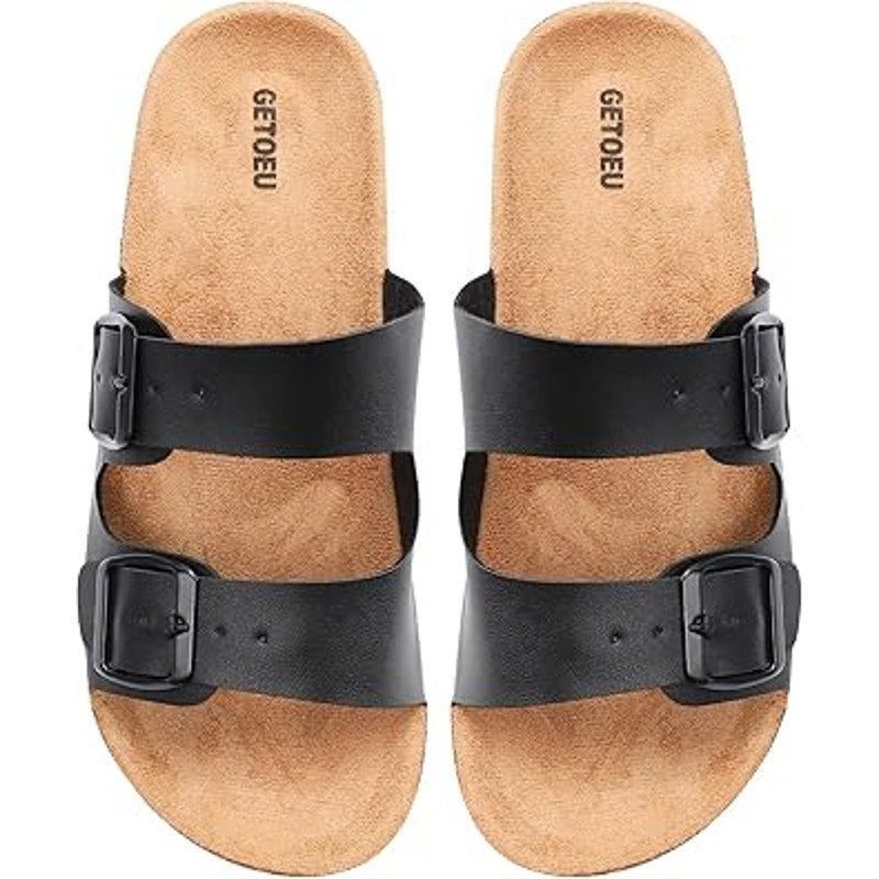 Other Getoeu Women's Size 6 Black Buckle Cork Flat Sandals Size US 6 / IT 36 - 6 Thumbnail