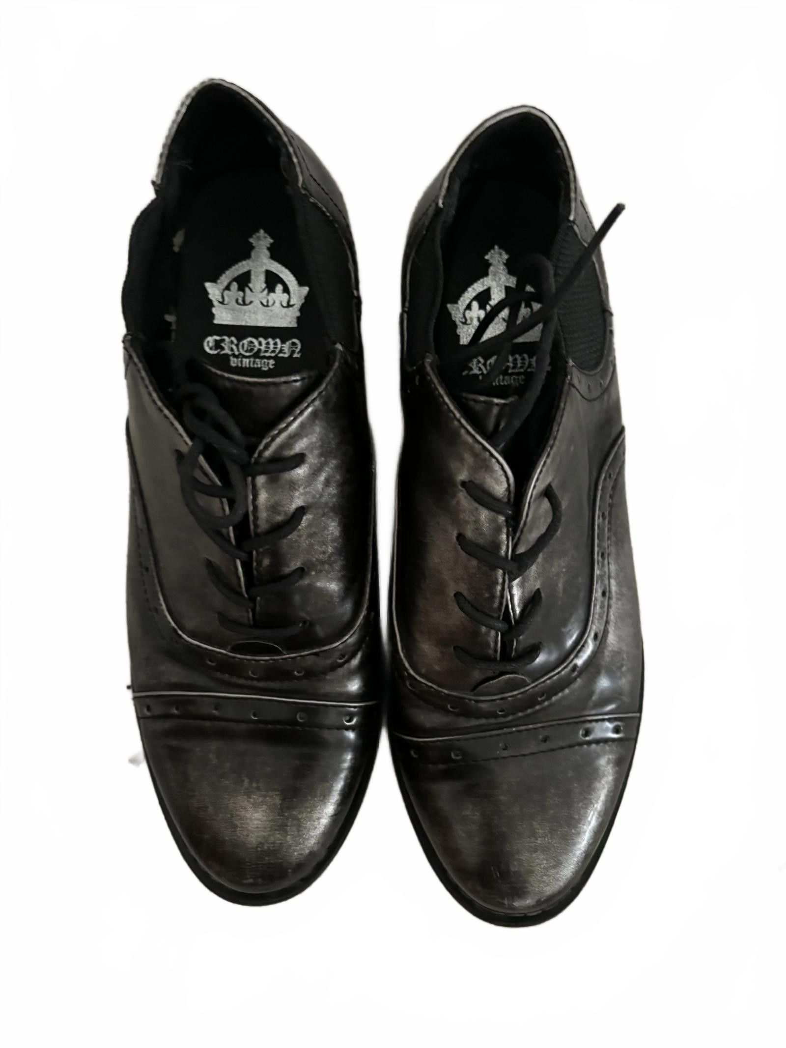 Designer EUC Crown Vintage Stylish Black Metallic Oxford Flats sz 6 Size US 6 / IT 36 - 2 Thumbnail
