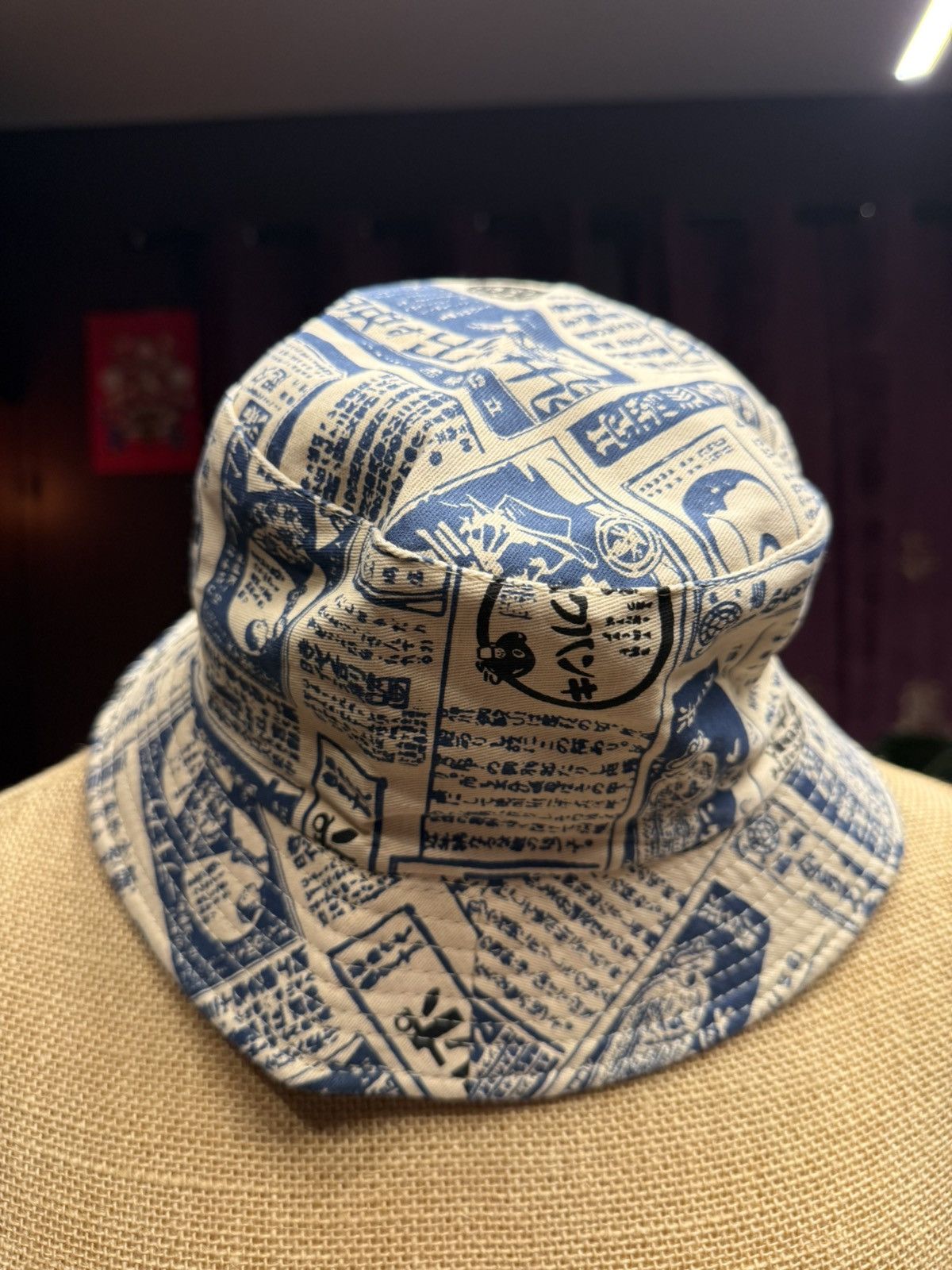 Other Vintage Japanese Newspaper Print Bucket Hat – Blue & Cream Size ONE SIZE - 3 Thumbnail
