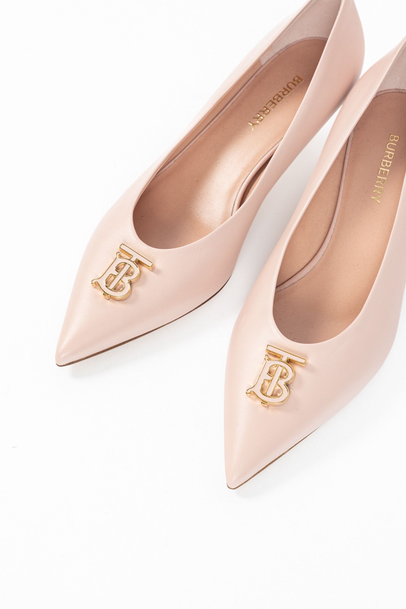 Burberry Burberry Ezra 40 Pink Leather TB-Monogram Pointed-Toe Pumps Size US 5.5 / IT 35.5 - 6 Thumbnail