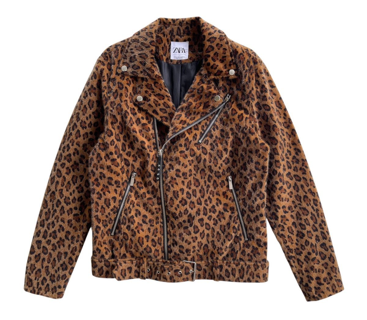 Zara Leopard Double Collar Bikers Fur Jacket Size US M / EU 48-50 / 2 - 3 Thumbnail
