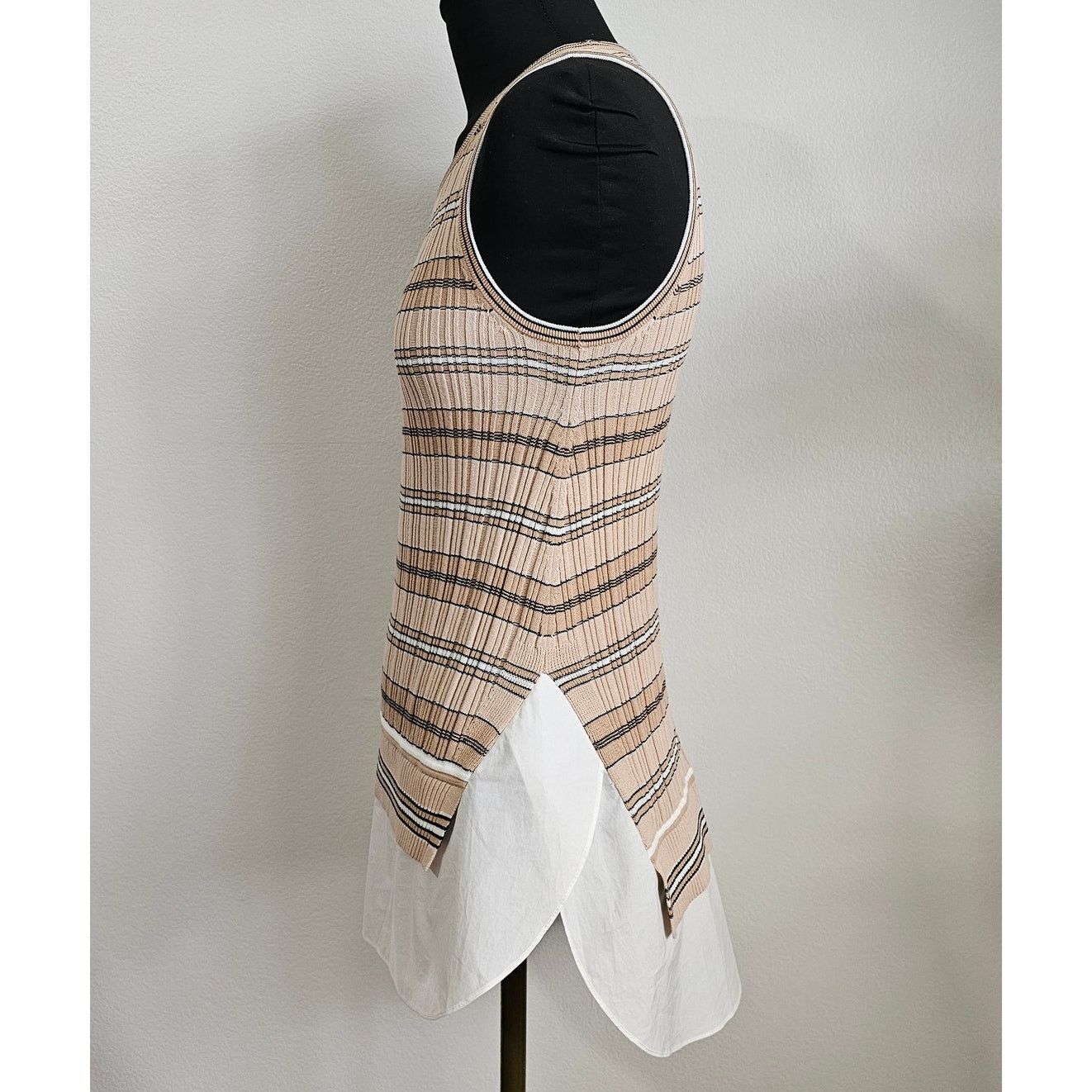 Derek Lam 10 Crosby DEREK LAM 10 CROSBY Layered Cream/Brown Striped Tank Top S Size S / US 4 / IT 40 - 2 Thumbnail