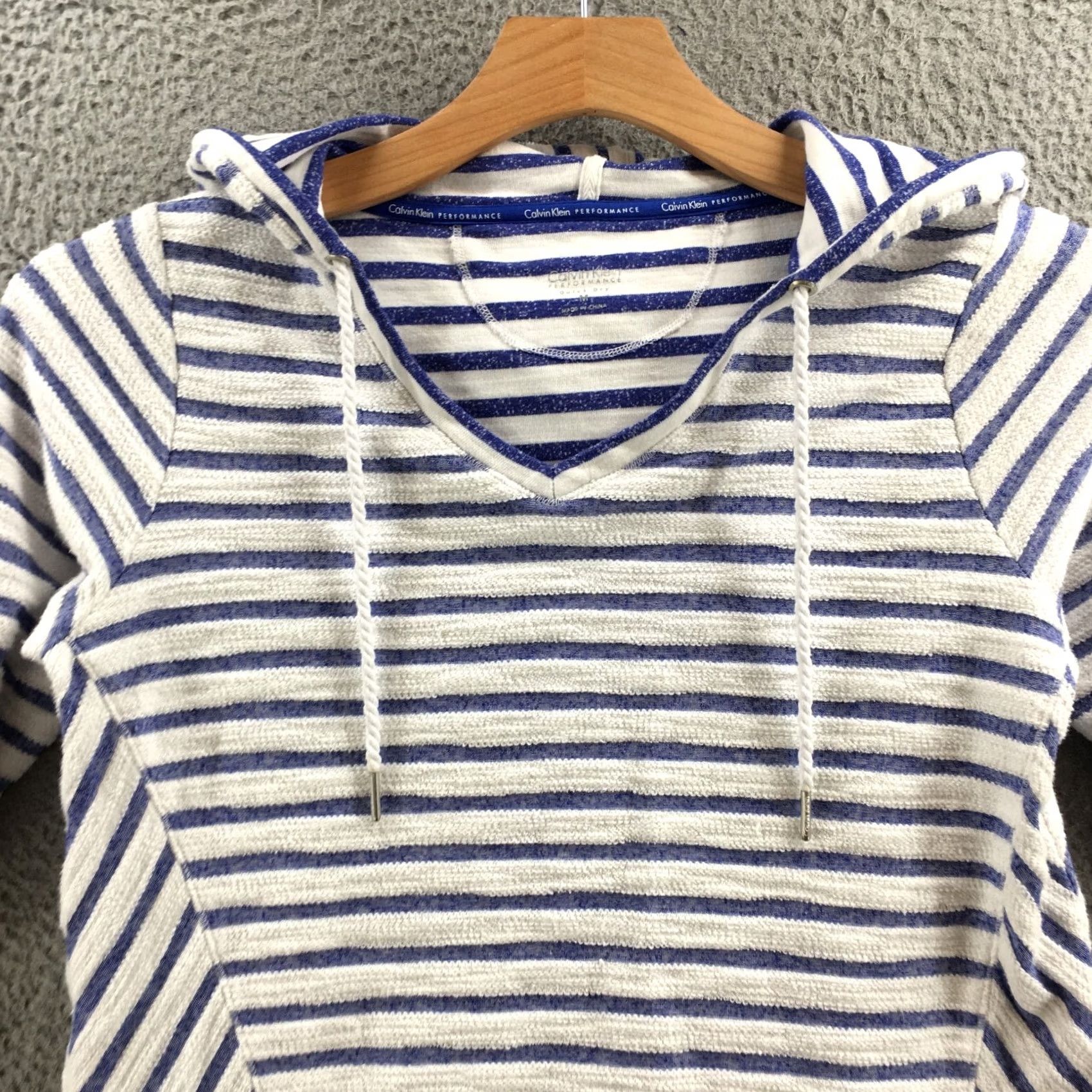 Calvin Klein Calvin Klein Sweater Womens M Blue Striped Hooded 3/4 Sleeve Pullover Casual Size M / US 6-8 / IT 42-44 - 2 Thumbnail