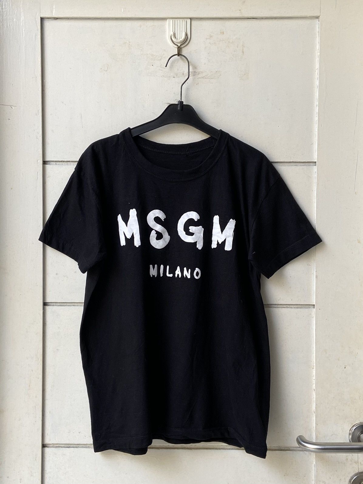 image of Msgm Milano Crack Logo Italian Designer Tee in Black, Men's (Size Small)