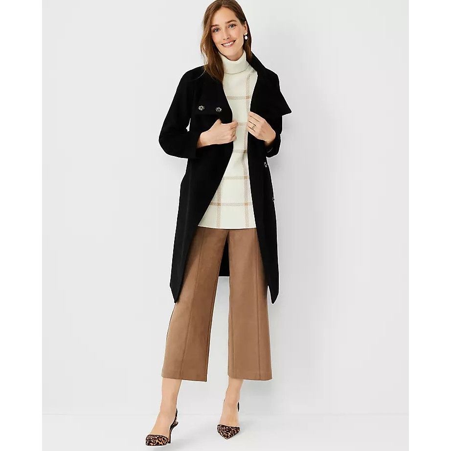 Ann Taylor New Ann Taylor Sz XS Black Wool Belted Funnel Neck Pea Coat Size XS / US 0-2 / IT 36-38 - 1 Thumbnail