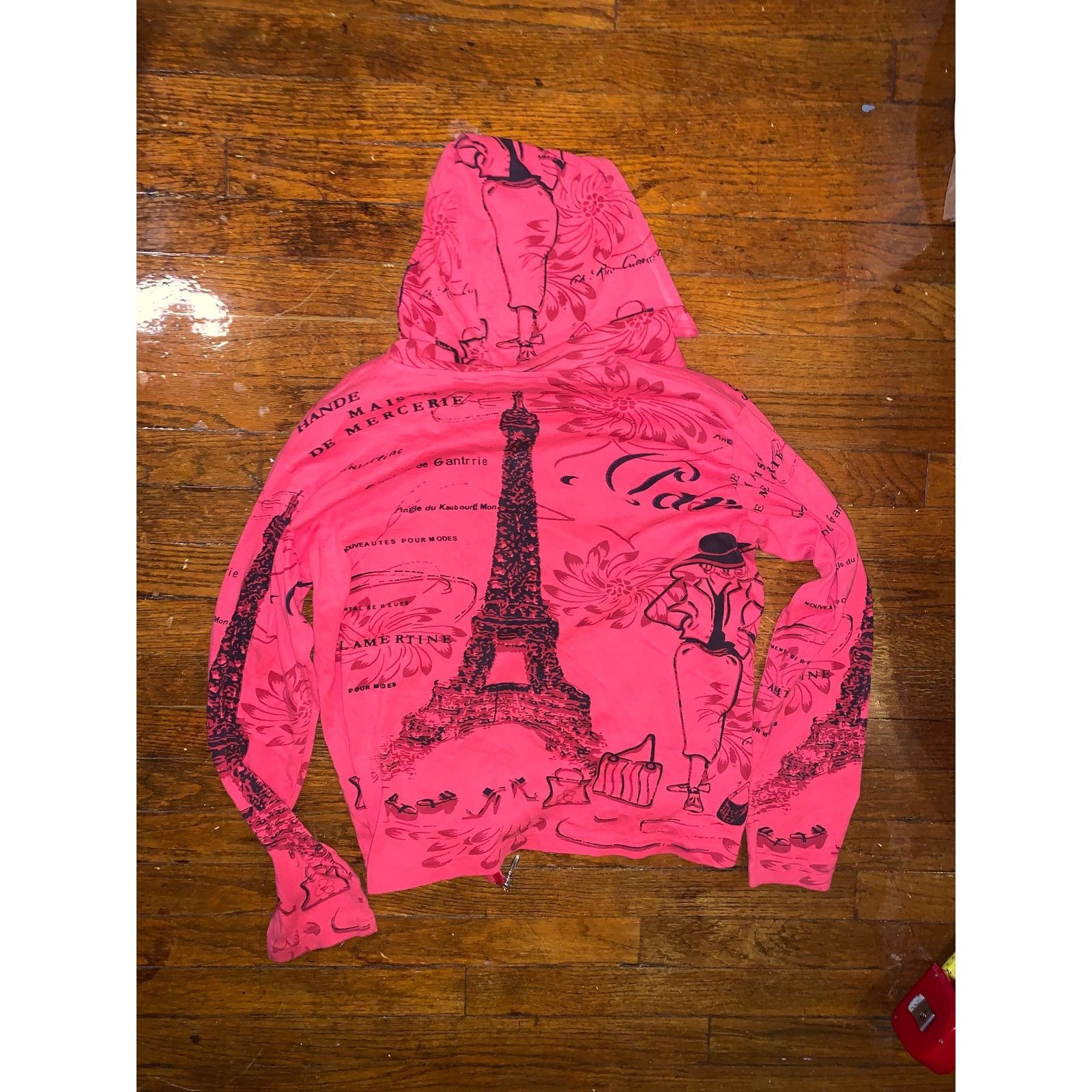 Other × Vintage Y2K Paris Eiffel Tower Zip Hoodie Keren Hart Red Large Size L / US 10 / IT 46 - 3 Thumbnail