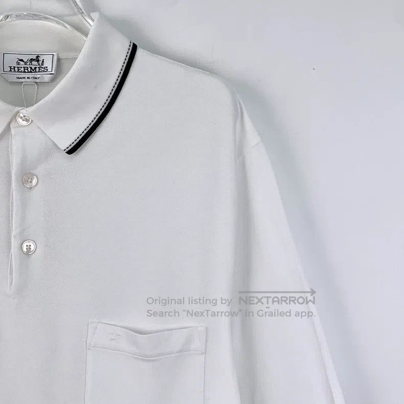 Hermes Hermes White pocket H-letter embroidered cotton polo shirt Size US XL / EU 56 / 4 - 3 Thumbnail