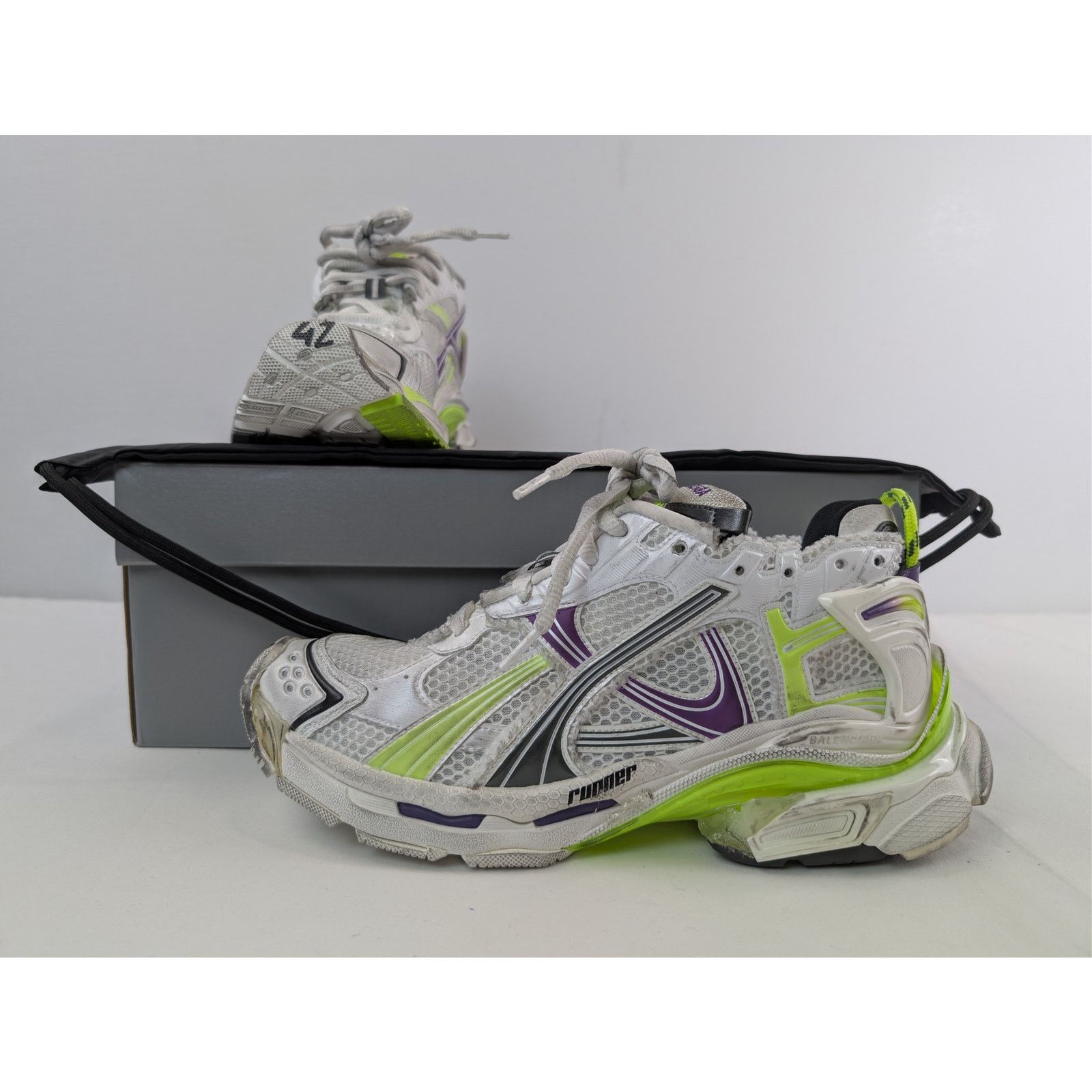 Balenciaga o1rshd1 Mesh Runner Sneaker in White / Fluo Yellow / Grey Size US 13 / EU 46 - 19 Thumbnail