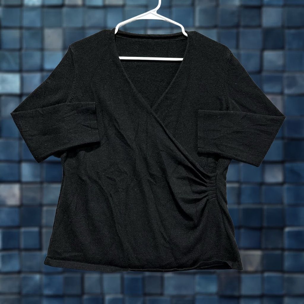 Ann Taylor Ann Taylor Sweater Womens Large Black 100% Cashmere V-Neck 3/4 Sleeve Pullover Knit Casual Size L / US 10 / IT 46 - 1 Thumbnail