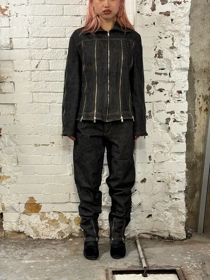 Dolce & Gabbana AW2003 Dolce & Gabbana Black Denim Multi-Zip Jacket and Jeans Set Size M / US 6-8 / IT 42-44 - 2 Thumbnail
