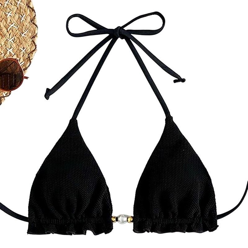 Shein Faux Pearl Decor Frill Trim Triangle Sexy Bikini Top, Size S Size S / US 4 / IT 40 - 1 Preview