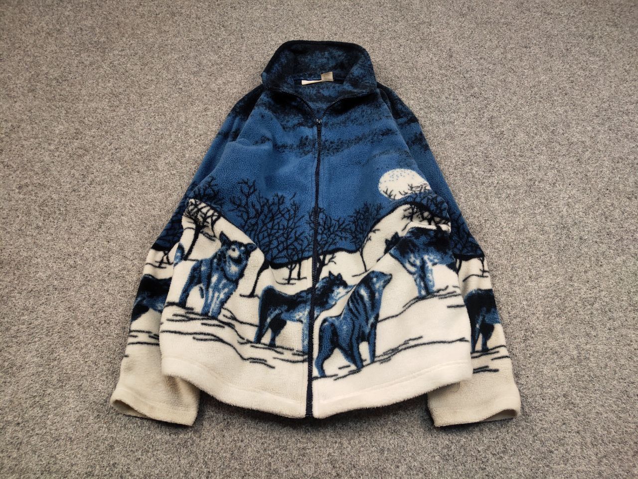Japanese Brand 💙 Vintage 90's Fleece Zip Jacket Over Art Winter Wolf Hype Size US S / EU 44-46 / 1 - 2 Thumbnail