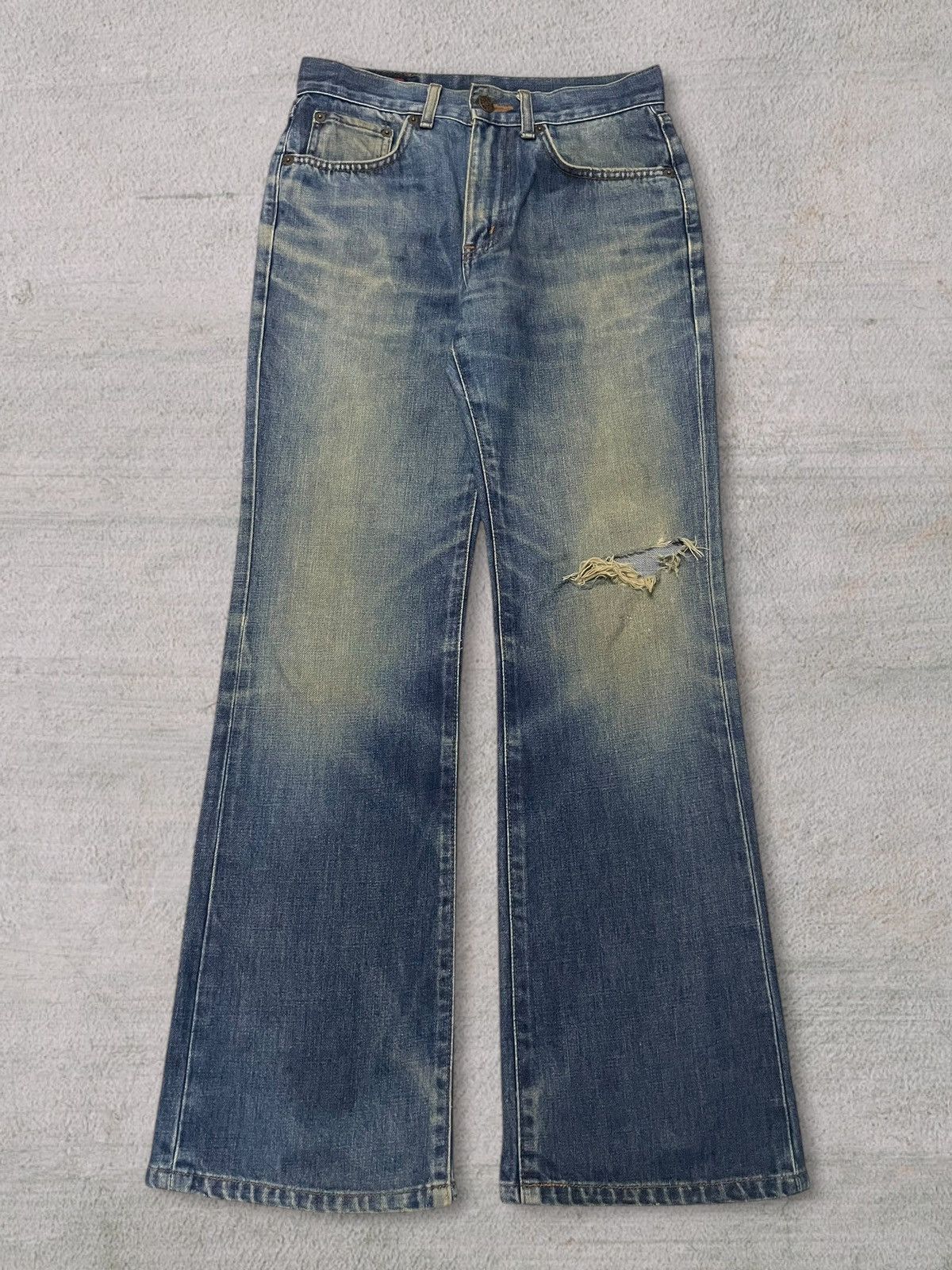 Edwin Vintage Edwin 503 Bootcut Distressed Blue Wash Bleach Jeans Size 29" - 8 Thumbnail
