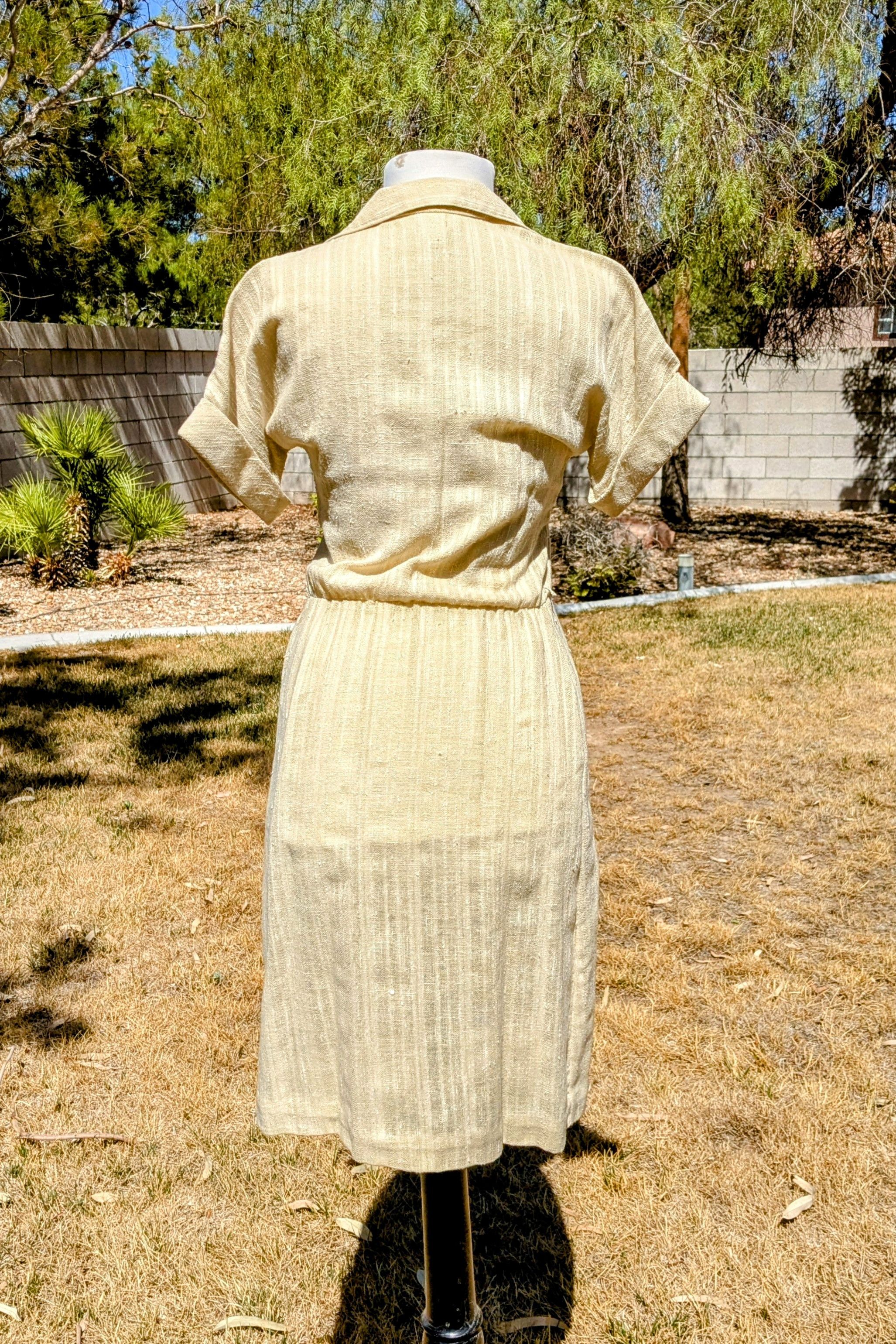 JCPenney 1970s JC Penny Vintage Linen S/S Petite Button Shirt Dress Size S / US 4 / IT 40 - 4 Thumbnail