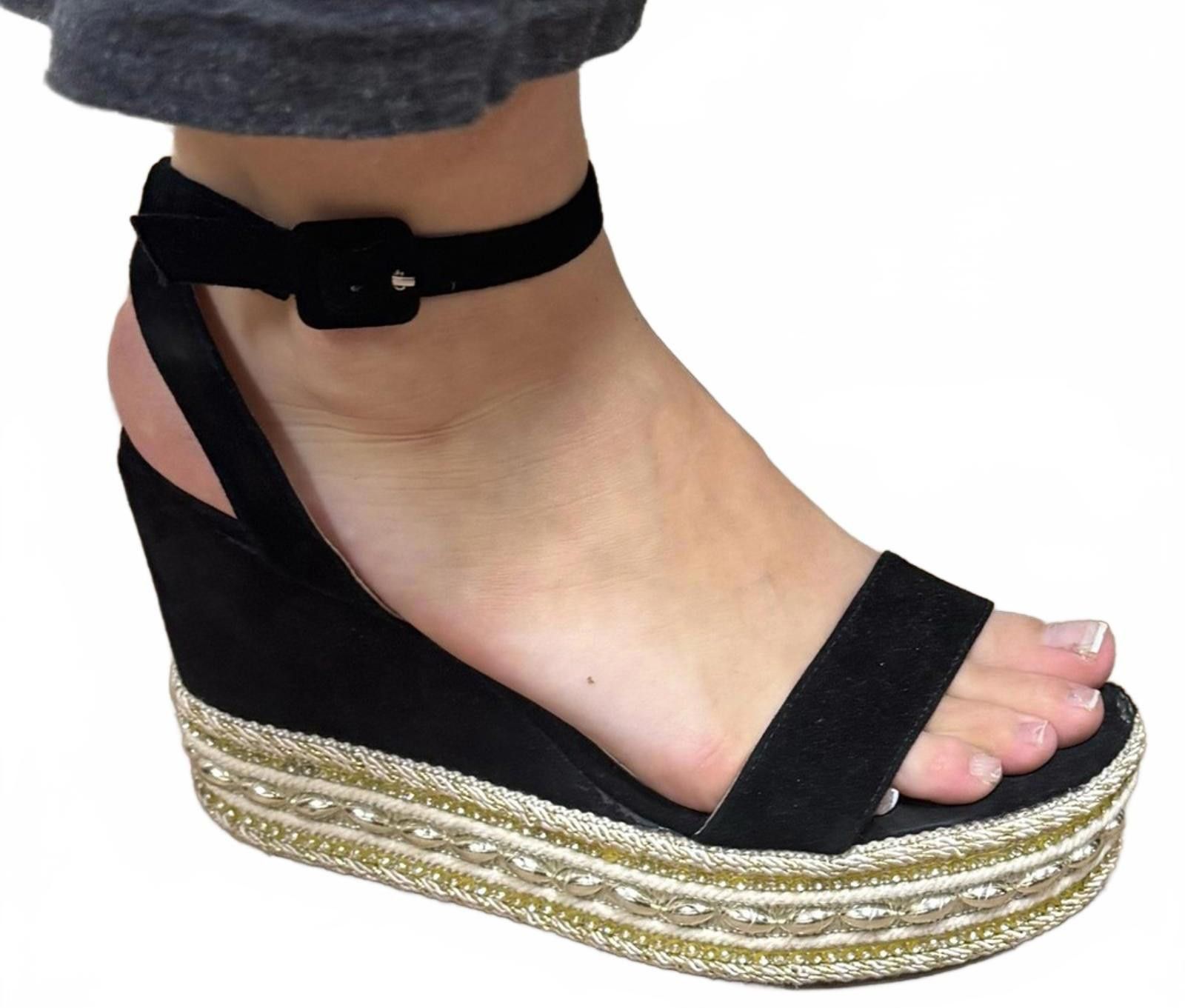 Steve Madden Steve Madden Black Espadrille Wedge Sandals Beaded & Sequins Size US 8 / IT 38 - 7 Thumbnail