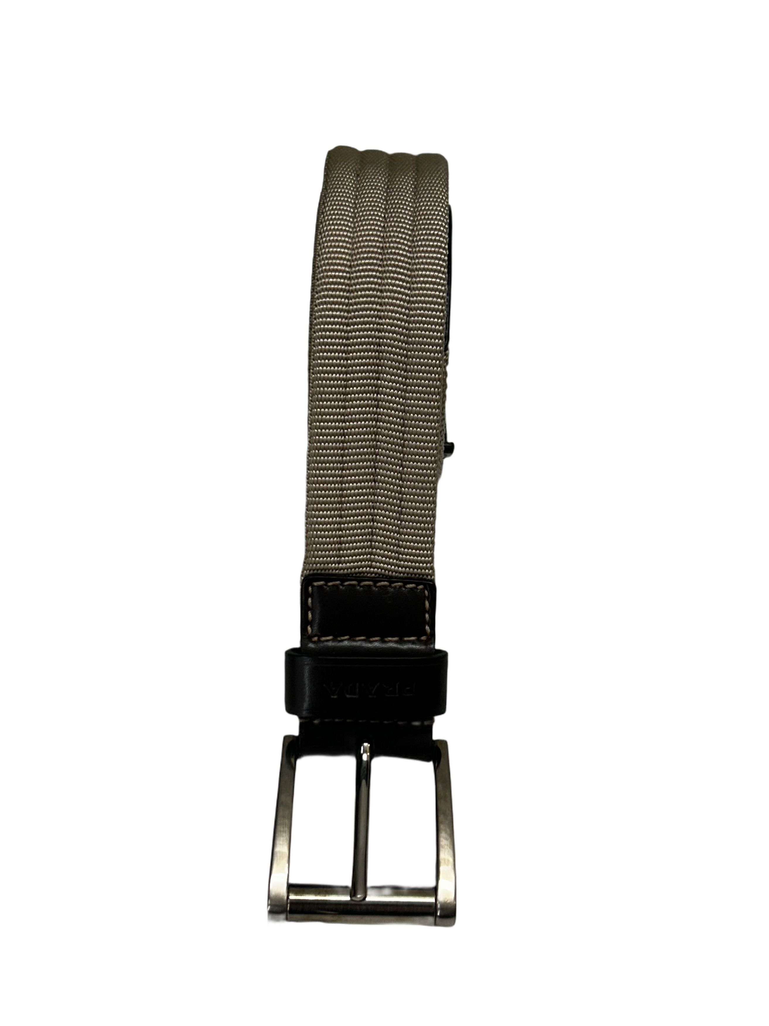 Prada Beige Nylon NotchBuckleBeltWithLeather Strap Fastening