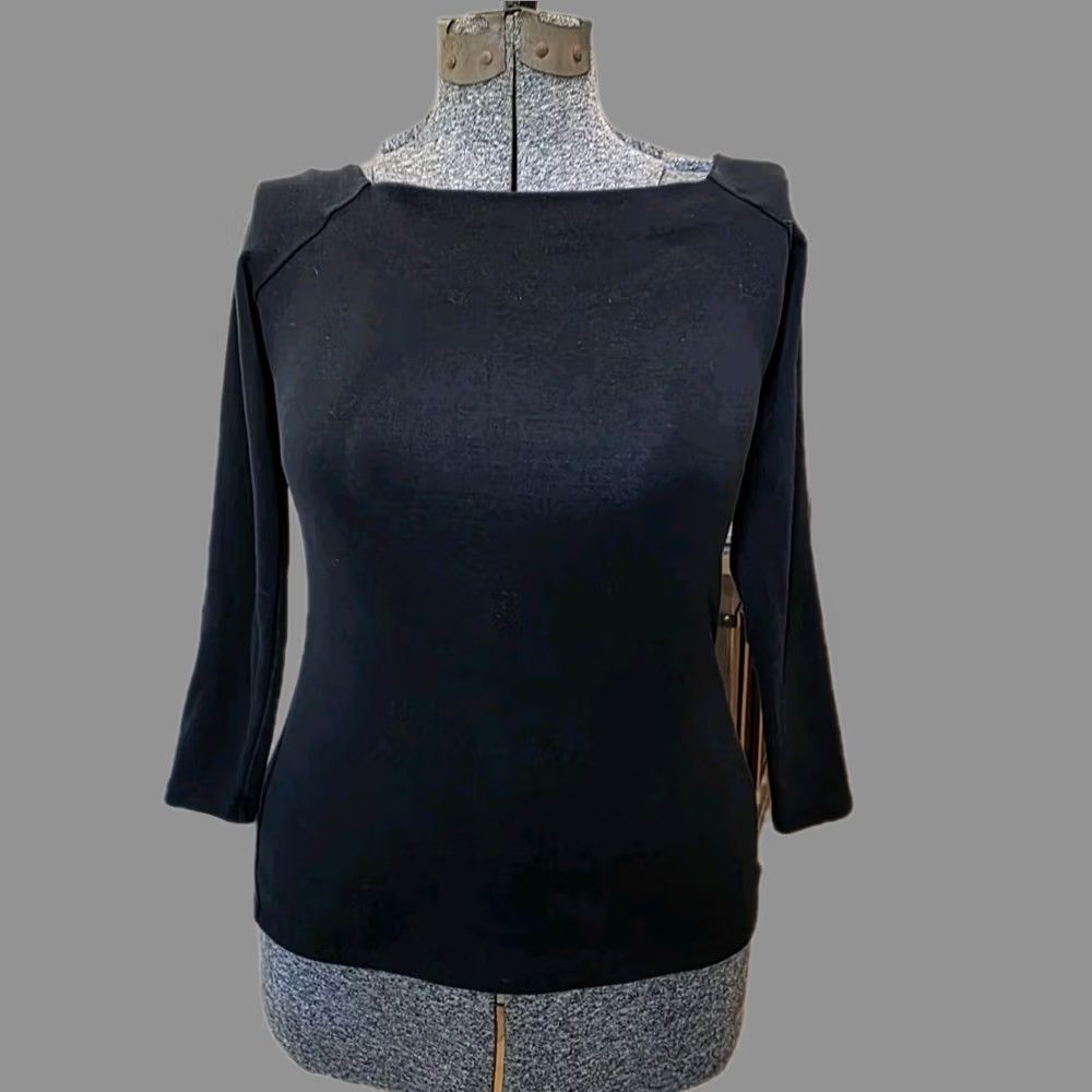 J.Crew J.CREW Long Sleeve Top Cotton Black Crew Neck S Small Women Square Neck Dark Black (Pre-owned) Size S / US 4 / IT 40 - 1 Thumbnail