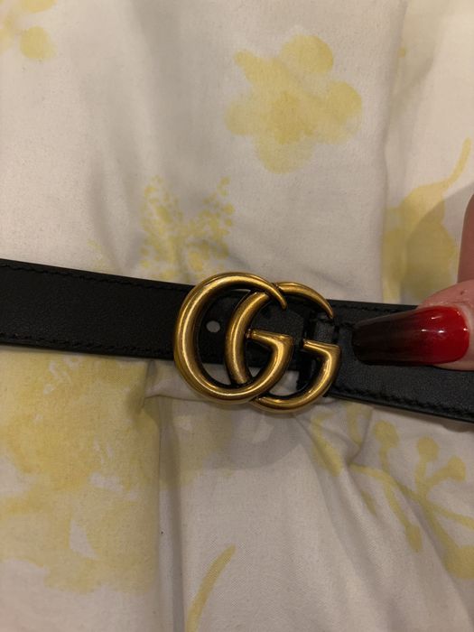 Gucci GG Marmont Thin Leather Belt with Shiny Buckle