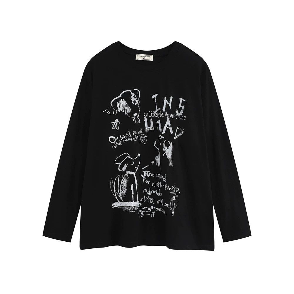 Vintage Men's casual loose cartoon puppy print long-sleeved T-shirt Size US L / EU 52-54 / 3 - 1 Thumbnail