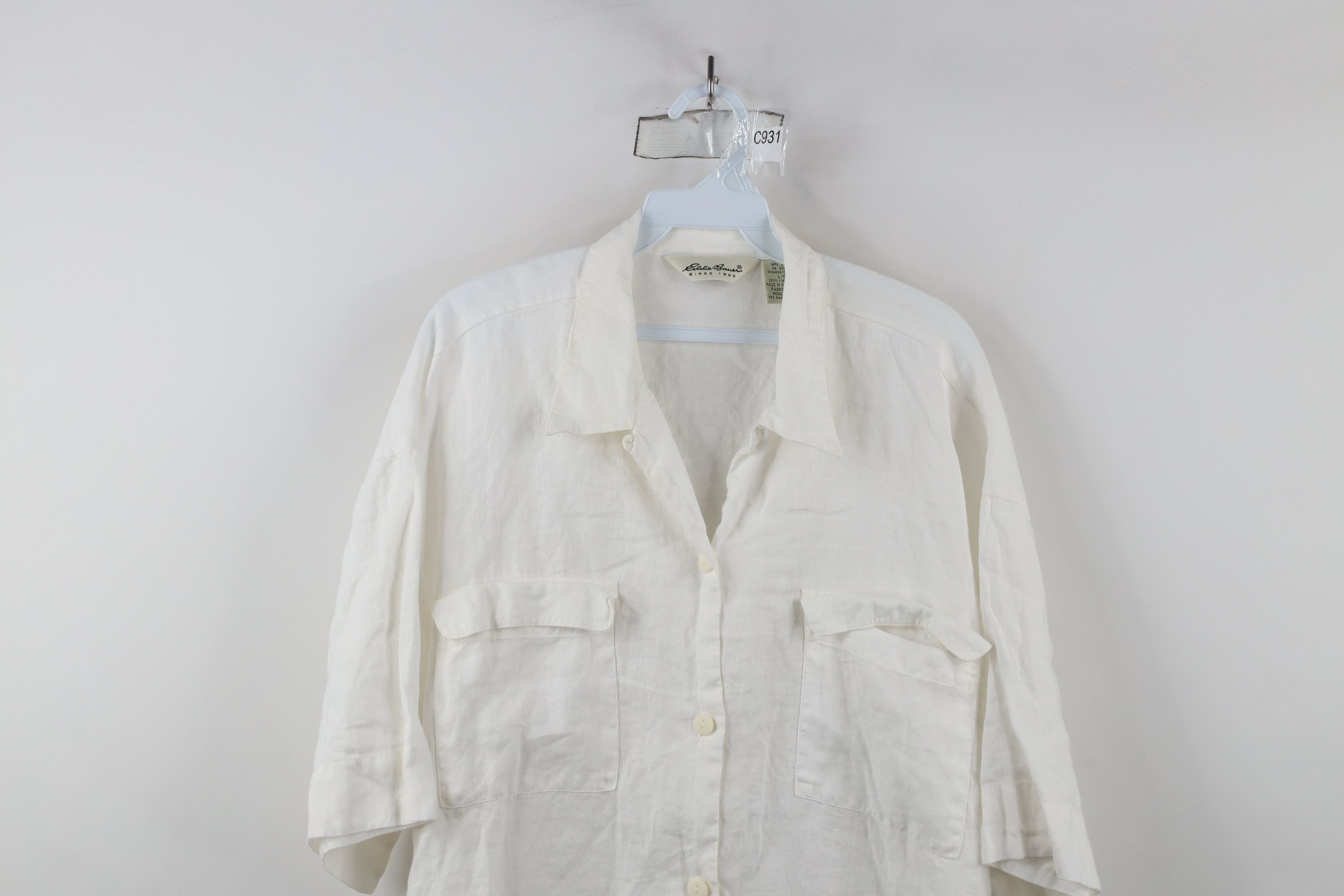 Eddie Bauer × Vintage Vintage 90s Eddie Bauer Baggy Linen Board Button Shirt White Size L / US 10 / IT 46 - 2 Thumbnail