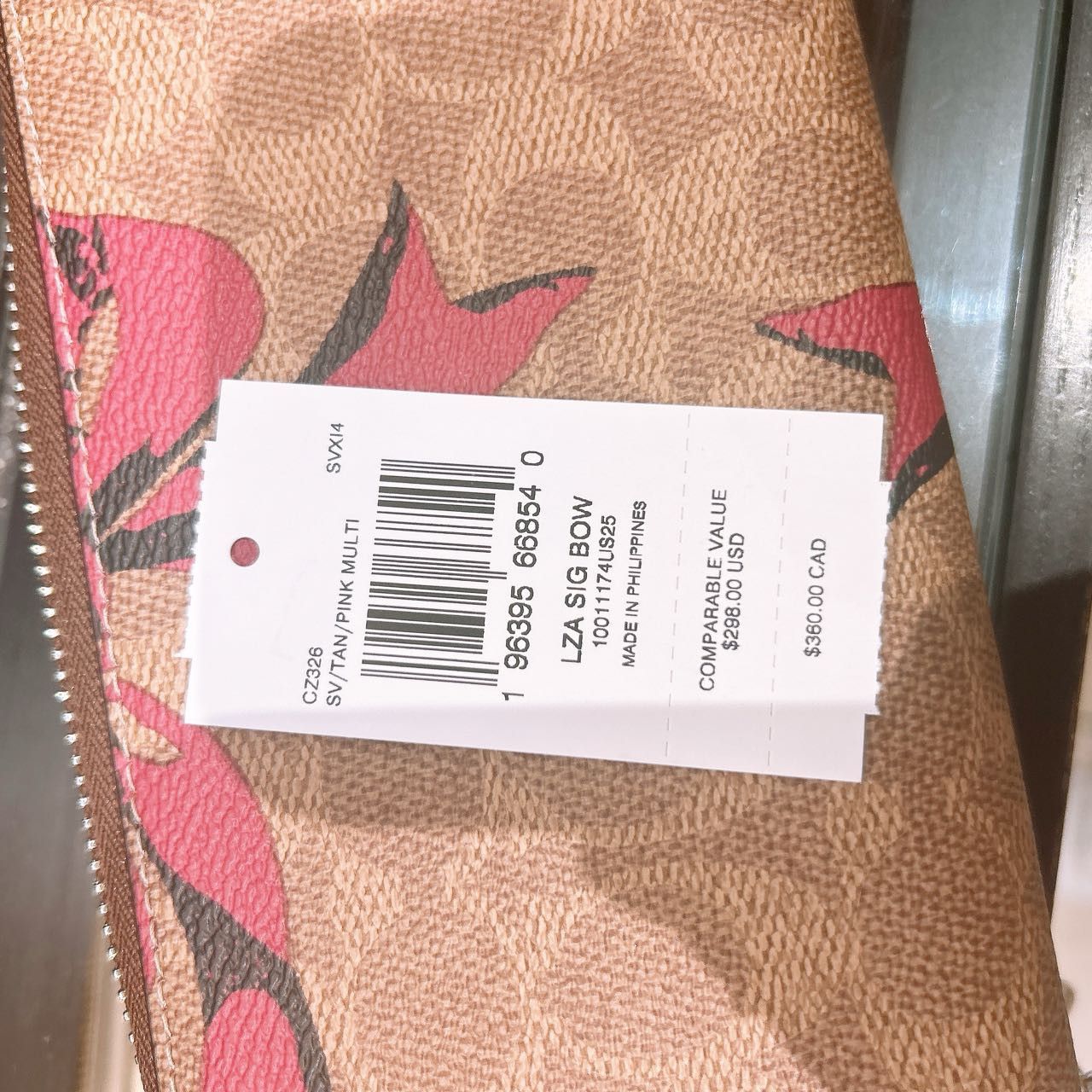Coach Long Zip Around Wallet In Signature Canvas With Bow CZ326 Size ONE SIZE - 3 Thumbnail