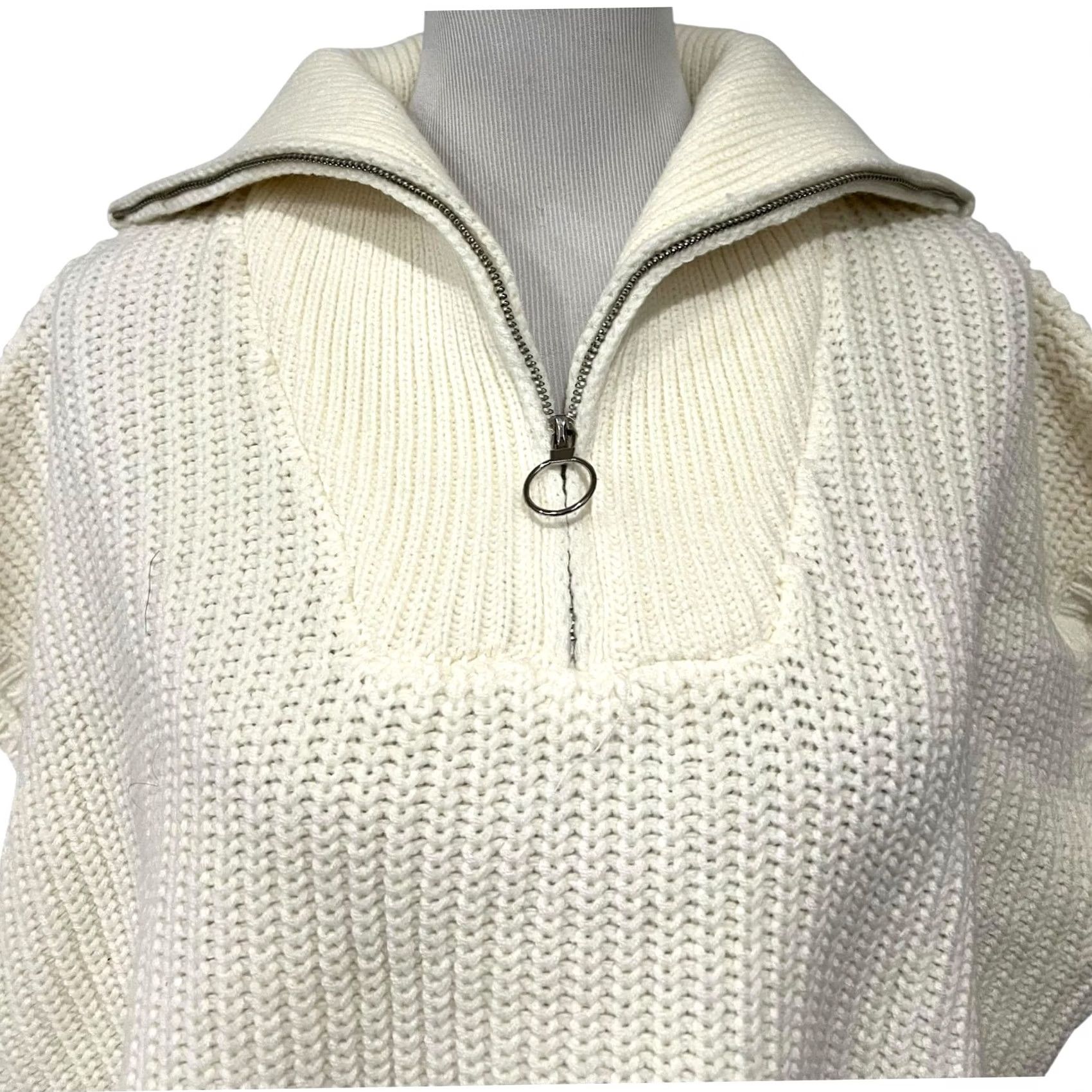 Vintage Lattelier Women’s Sweater Boxy Pullover 1/4 Zip Foldover Collar Ivory Cream Sz S Size S / US 4 / IT 40 - 2 Thumbnail