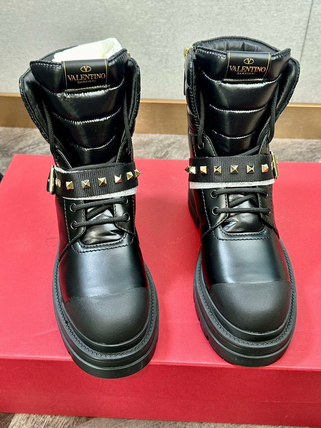 Valentino Valentino Black Gold Leather Studded Boots Size US 6 / IT 36 - 1 Thumbnail