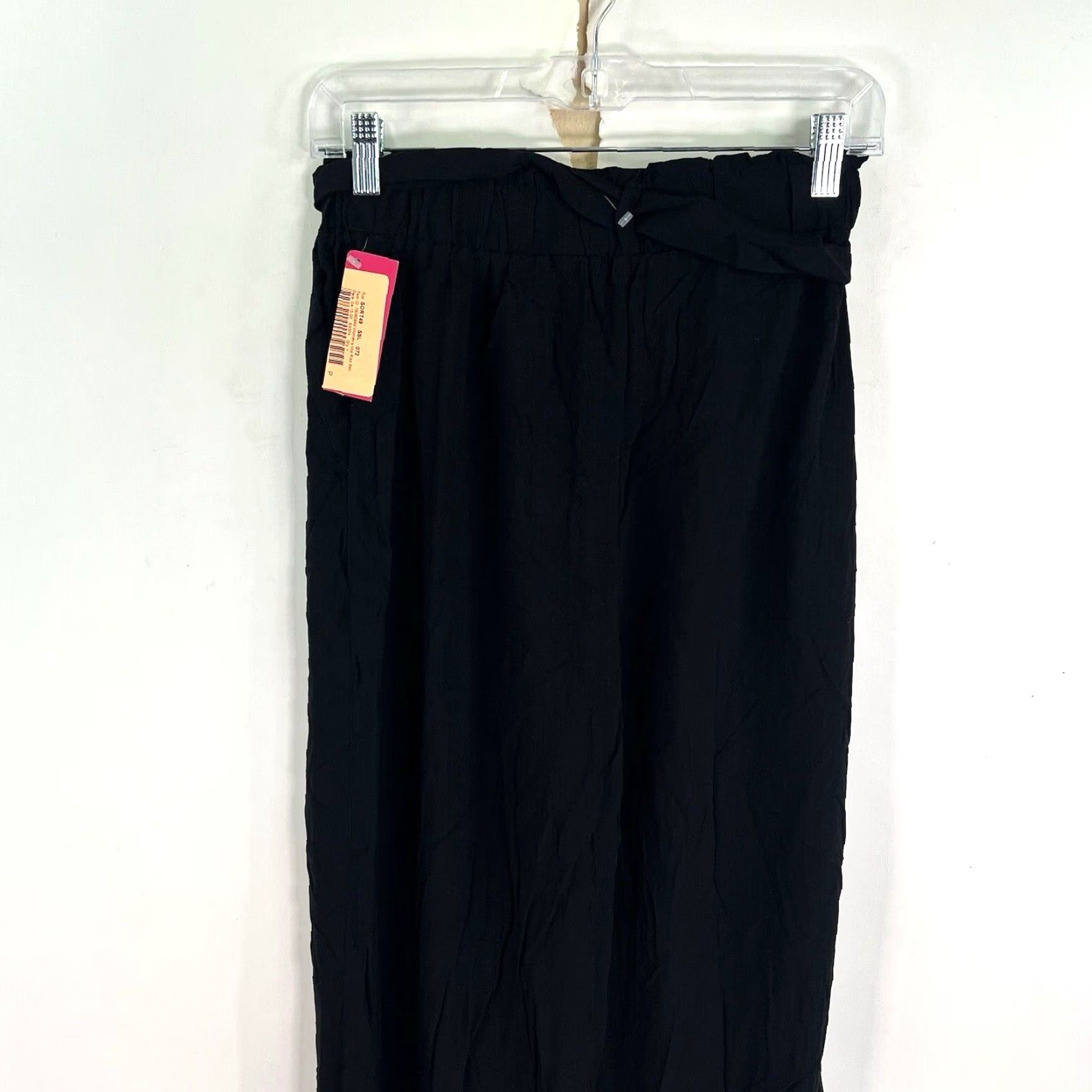 Vintage XHilerations Pants Womens S Black Belted Drawstring Pockets Mid Rise Wide-Leg Lounge Size 28" / US 6 / IT 42 - 6 Thumbnail