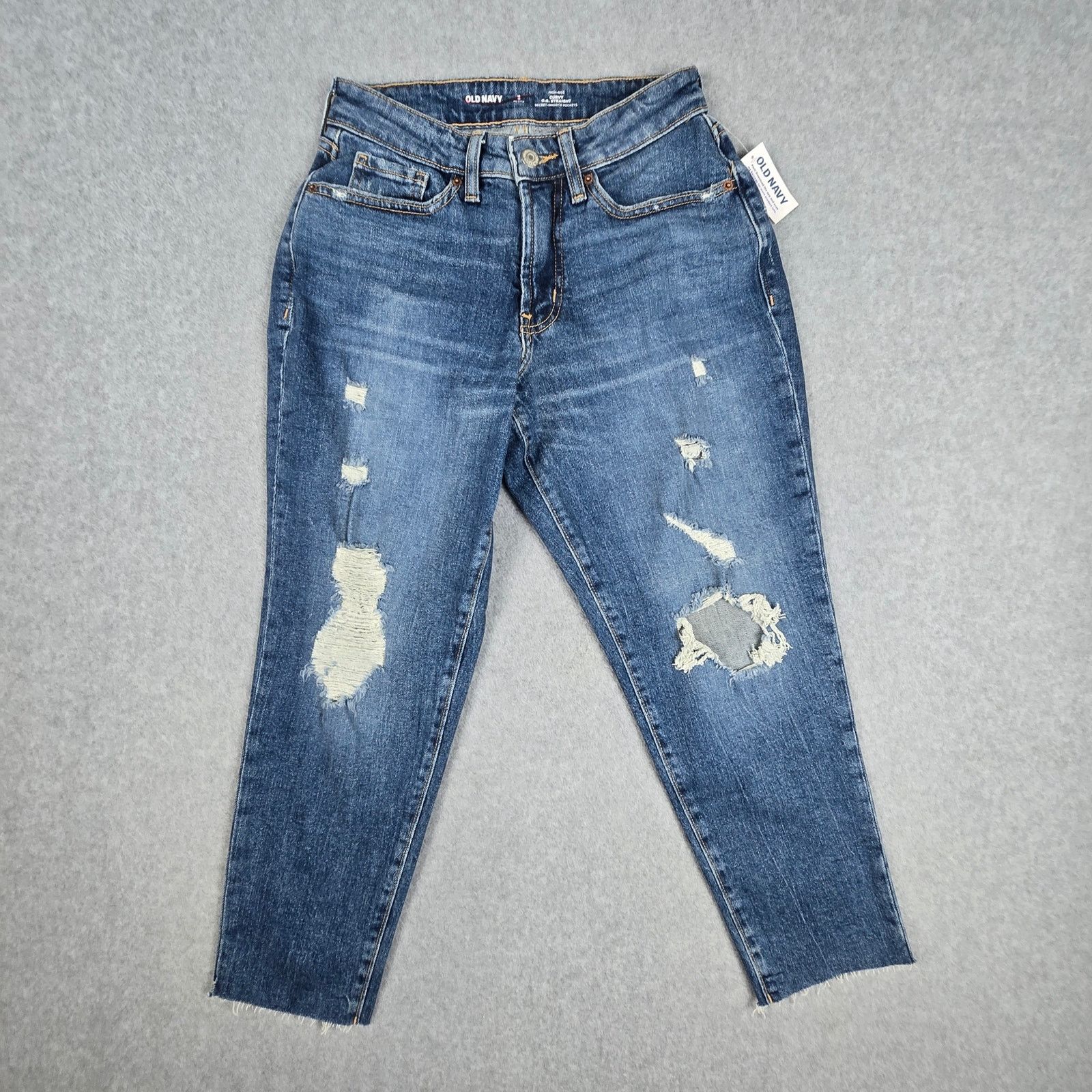 Old Navy Old Navy 2P Curvy OG Straight Distressed Jeans Raw Hem Size 26" / US 2 / IT 38 - 1 Thumbnail