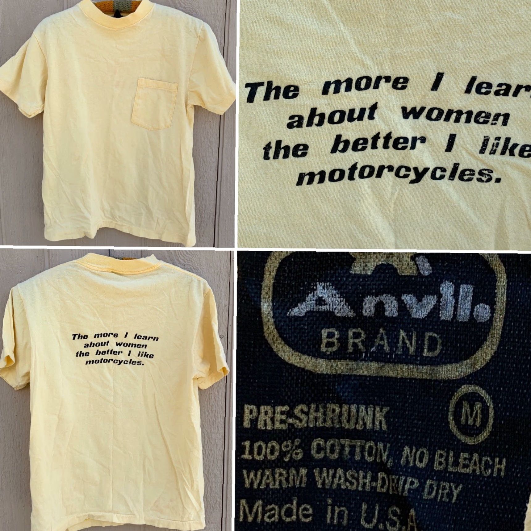Anvil VINTAGE The More I Learn About Women The Better I Like Motorcycles T-Shirt M 70s Size M / US 6-8 / IT 42-44 - 2 Thumbnail