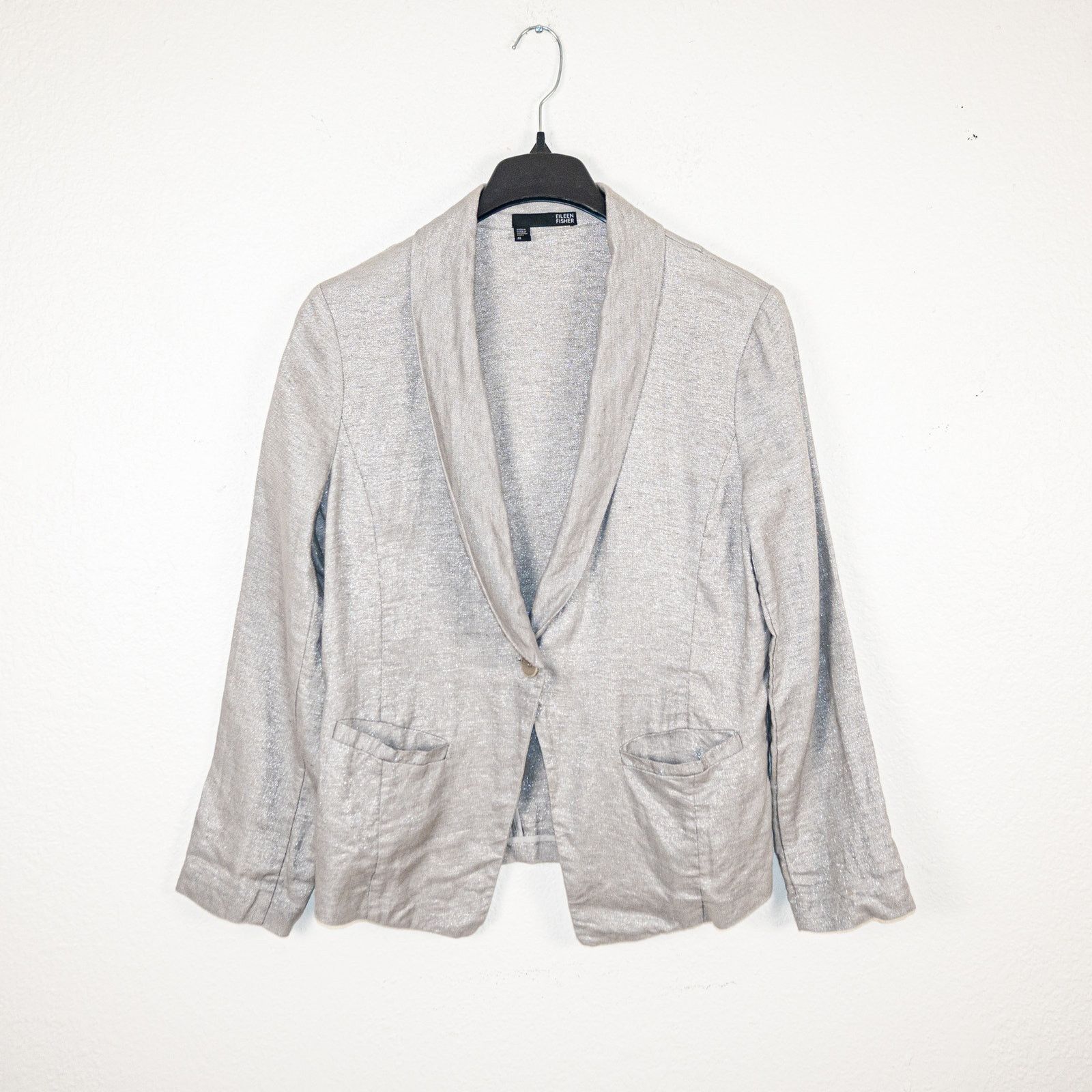 Eileen Fisher Eileen Fisher Silver Gray Twinkle linen Blazer Jacket Medium Size M / US 6-8 / IT 42-44 - 6 Thumbnail