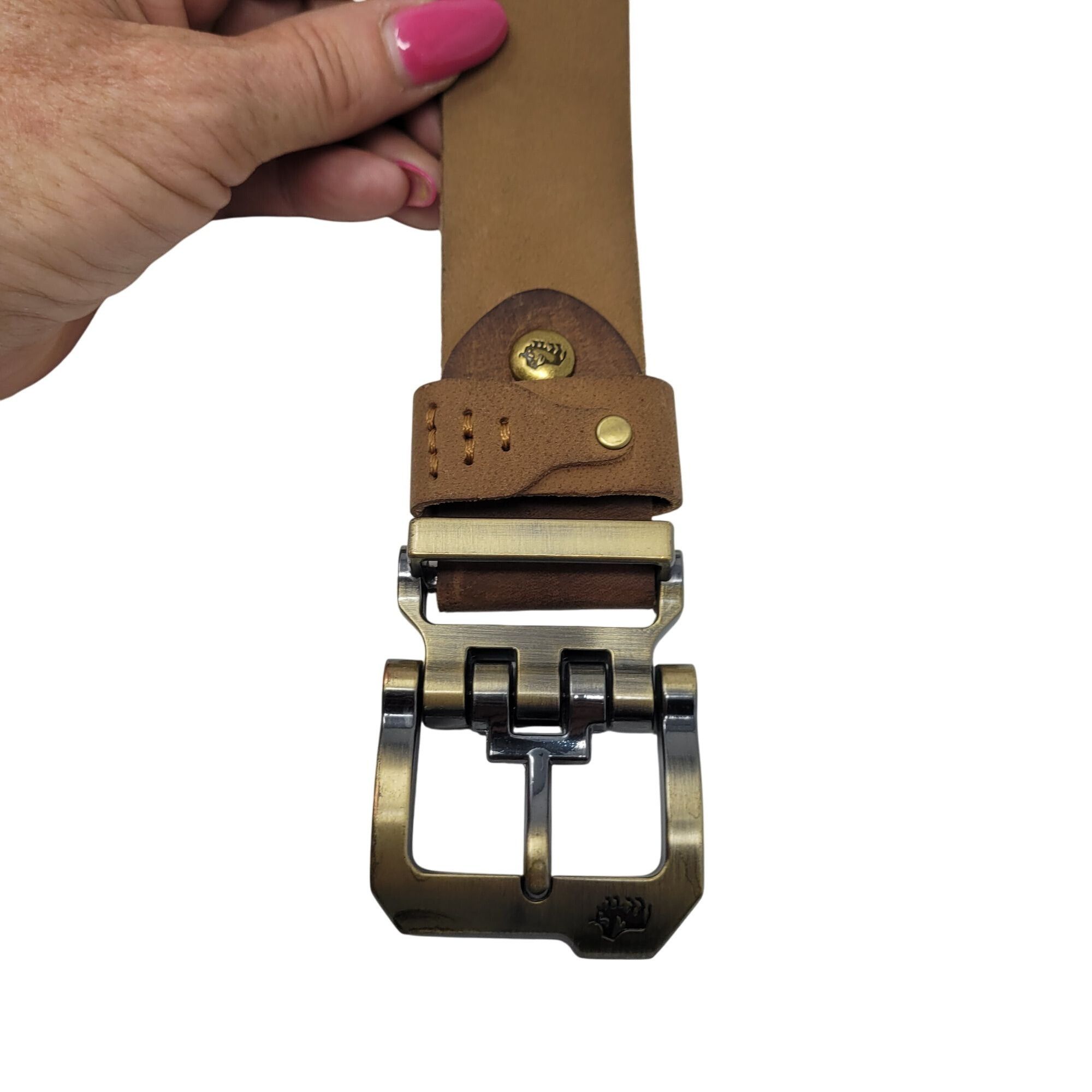 Other Bison Denim Camel Brown Genuine Leather Mens Belt Rugged Out Size 36 - 2 Thumbnail