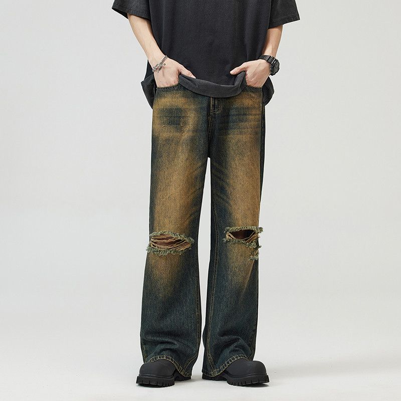 Japanese Brand × Vintage Retro broken hole jeans men straight loose pants Size US 32 / EU 48 - 3 Thumbnail