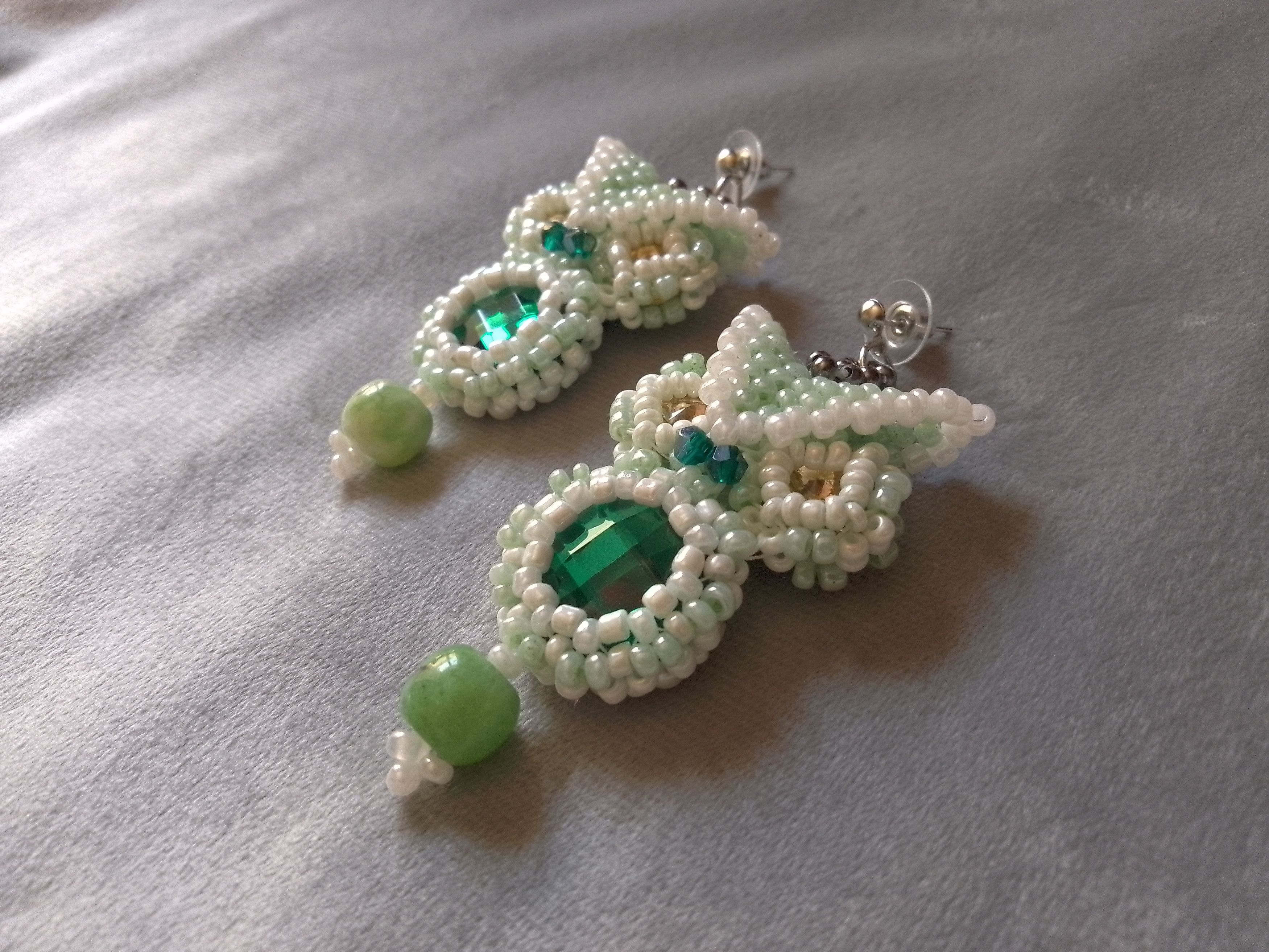 Handmade Owl dangling earrings with precious gemstones and zirconia Size ONE SIZE - 7 Thumbnail