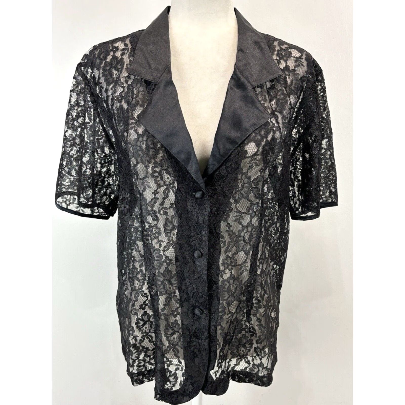 Victoria's Secret Vtg Victoria’s Secret 2 Pc Pajama Set Sz Large Black Lace Top Satin Pants 90’s Size L / US 10 / IT 46 - 2 Thumbnail