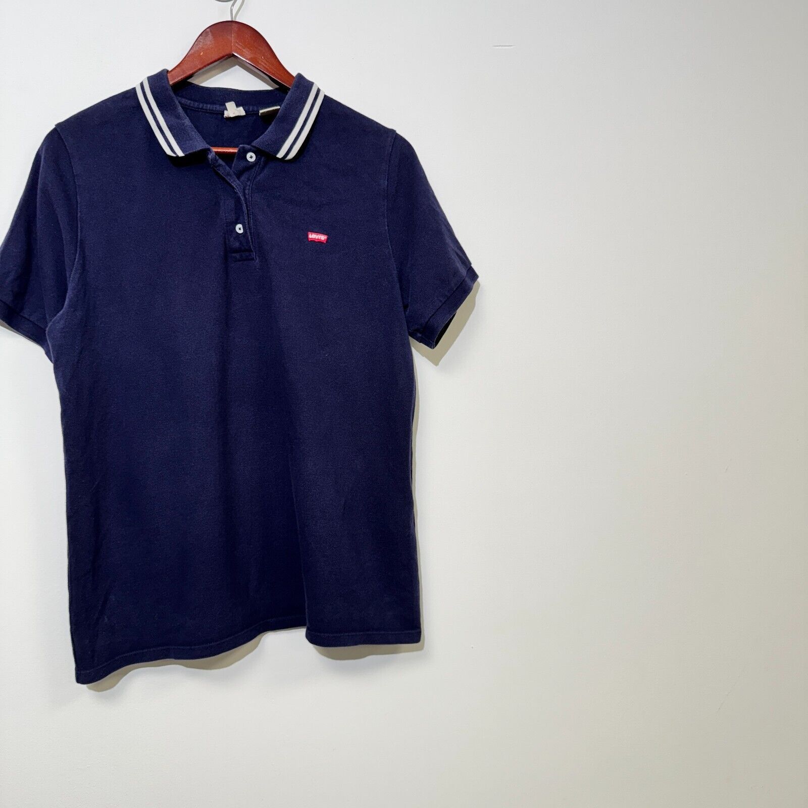 Levi's × Vintage Vintage Levis Unisex Navy Blue Cotton Polo Shirt Size L 90s Size US L / EU 52-54 / 3 - 3 Thumbnail