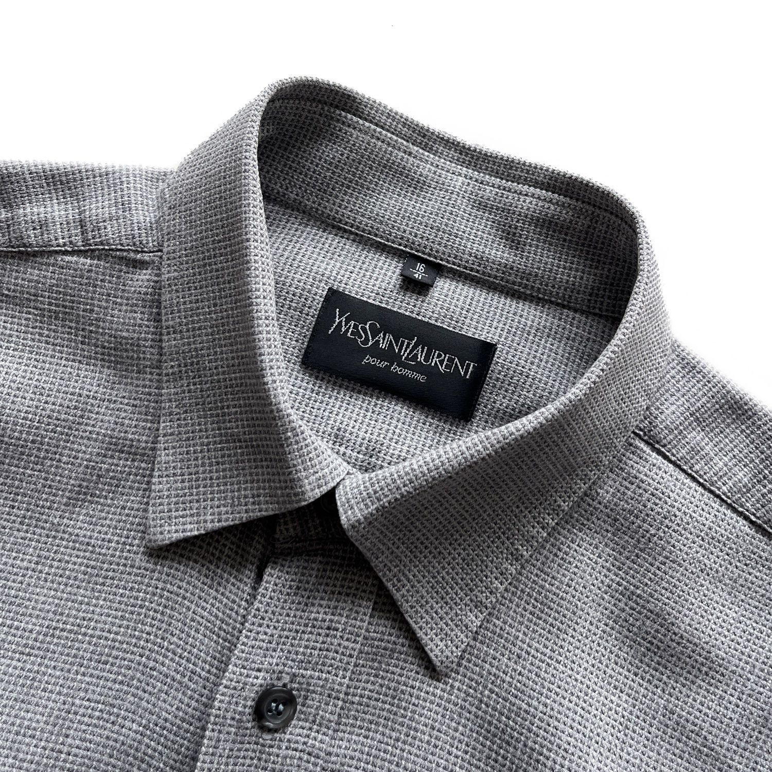 Vintage YSL Men's Vintage Single Pocket Dress Shirt / Waffle / Grey Size US L / EU 52-54 / 3 - 4 Thumbnail