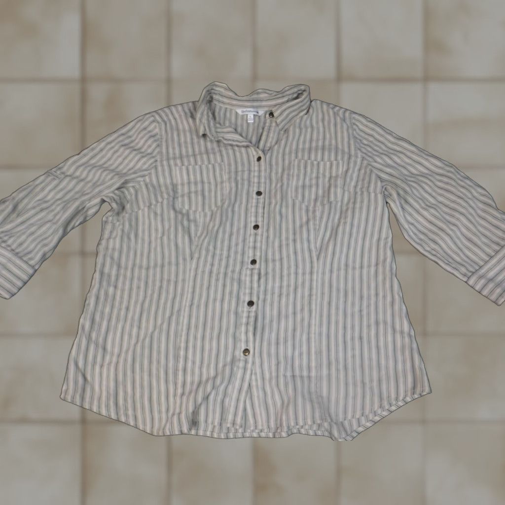 Croft & Barrow Croft & Barrow Womens Button-Up Shirt XL Green Striped Casual Long Sleeve Modal Rayon Classic Stretch Size XL / US 12-14 / IT 48-50 - 1 Thumbnail