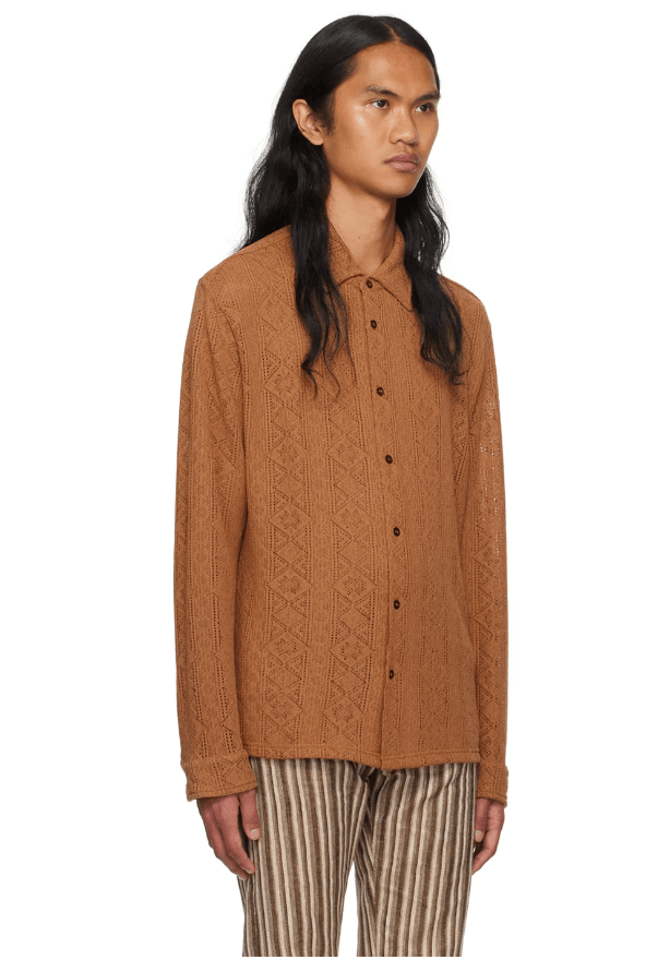 image of Aw23 Cmmn Swdn Dilan Openwork Knit Shirt 50 in Brown, Men's (Size Medium)