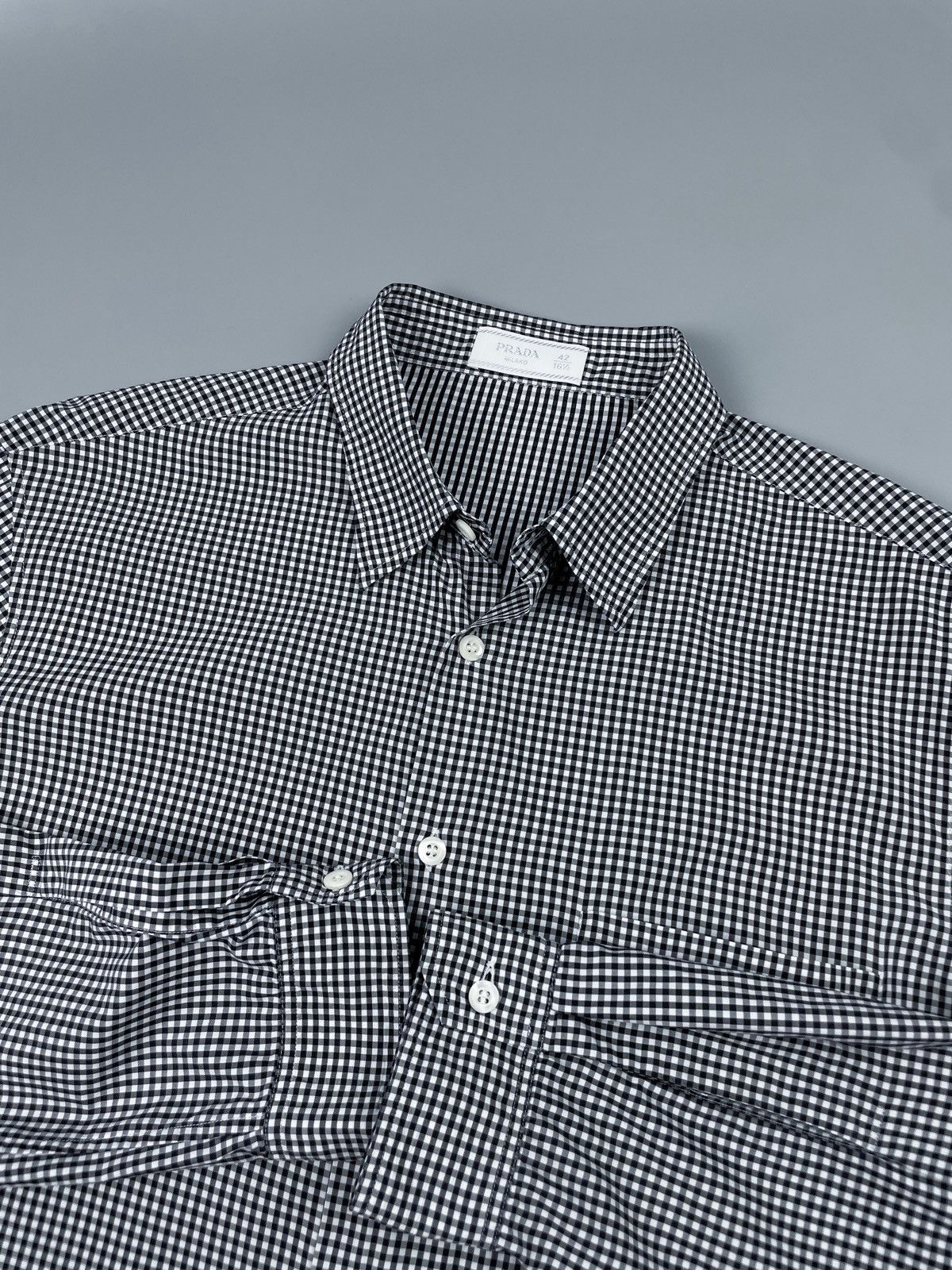 Prada Men’s PRADA White Tab Gingham Check Long Sleeve Shirt Size M Size US M / EU 48-50 / 2 - 1 Thumbnail