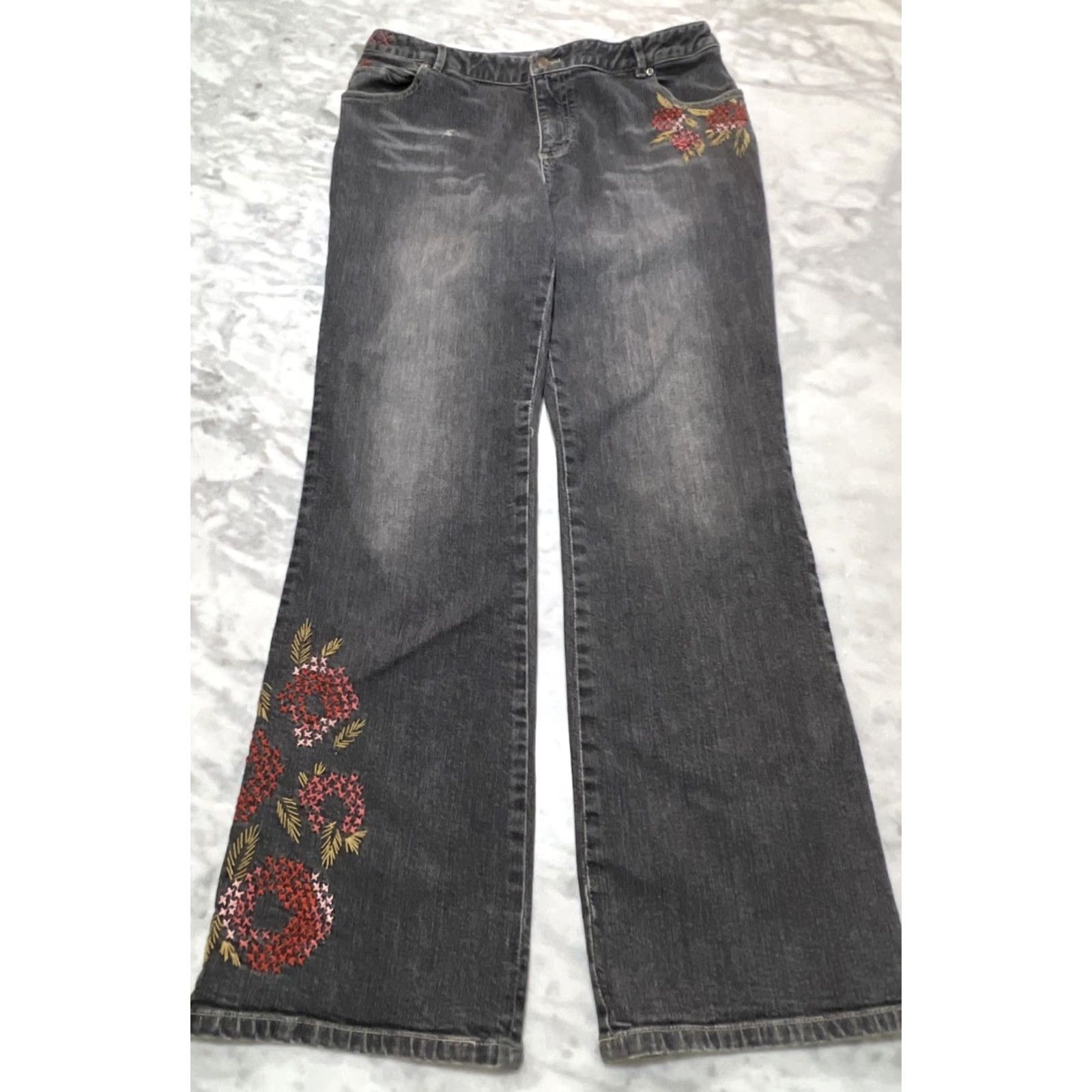 J. Jill VINTAGE J Jill Black Denim Jeans Women’s 10 Flare Embroidered Embellished Stretch 31 Inseam 5-Pocket City Hippie Bohemian Regular Womens Size 32" / US 10 / IT 46 - 2 Thumbnail