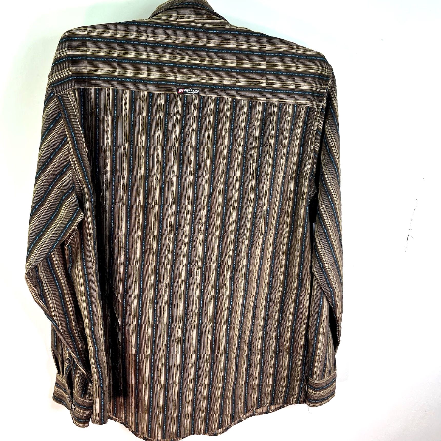 Point Zero Point Zero Classic Fit Button-Up Shirt Mens Size L Brown/Blue Striped Textured Collared Casual All Seasons Pockets Size US L / EU 52-54 / 3 - 7 Thumbnail