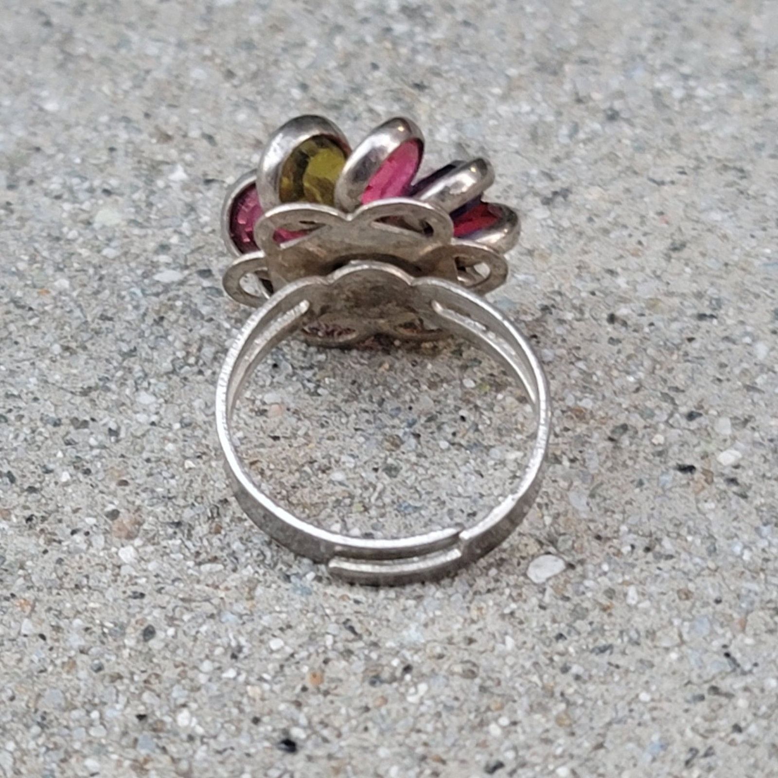 The Unbranded Brand Vtg Silver Tone Gemstone Spiral Flower Ring Size ONE SIZE - 5 Thumbnail