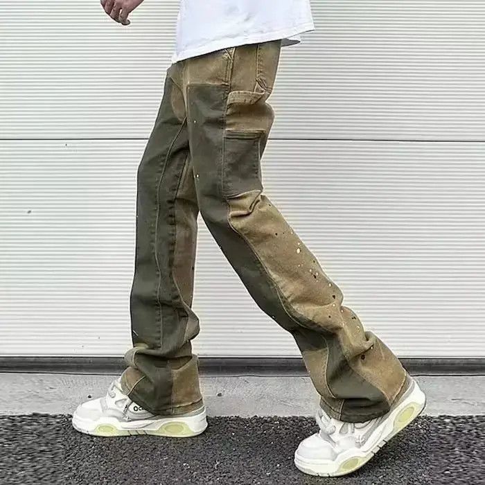 Japanese Brand Spliced Speckled Ink Micro Flare Pants Size US 32 / EU 48 - 2 Thumbnail