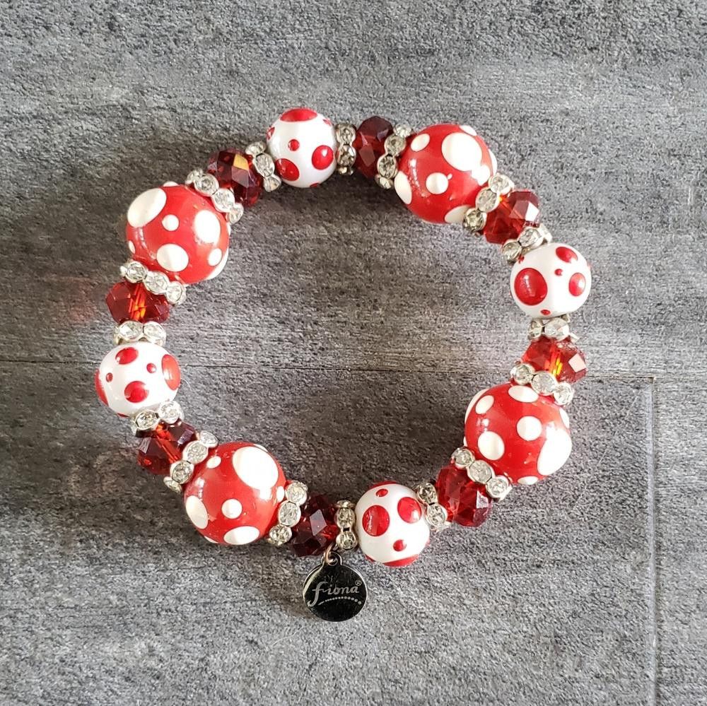 Designer Red White Fiona Hand Painted Bracelet Size ONE SIZE - 1 Thumbnail