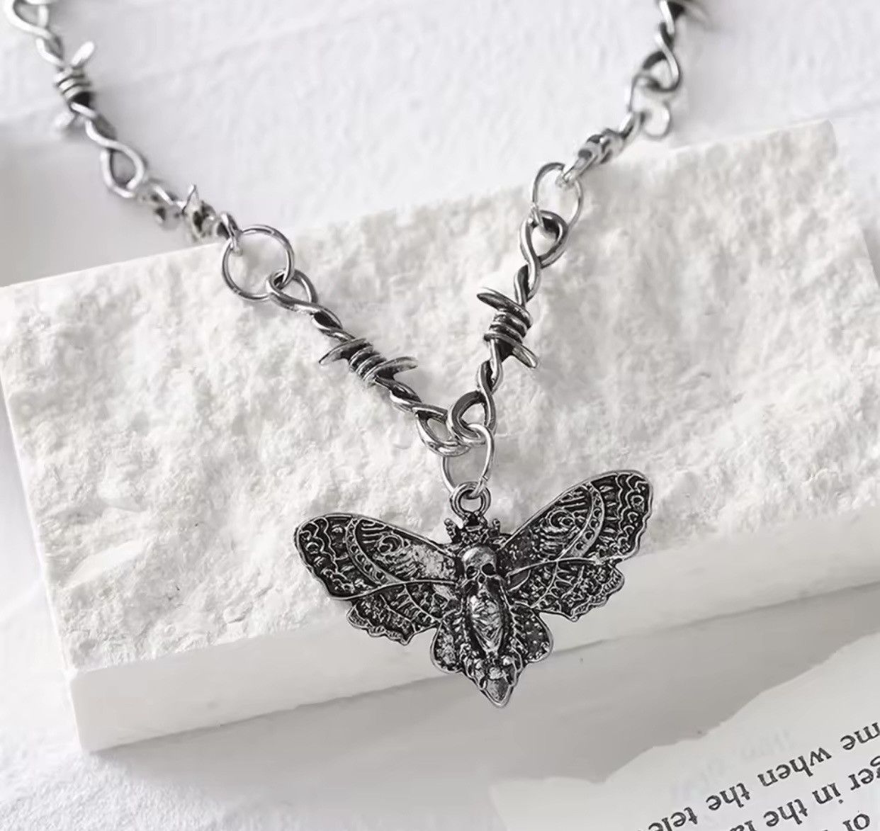 Jewelry Chrome Necklace Spike Post Barb Wire Punk Butterfly Chain Size ONE SIZE - 6 Thumbnail