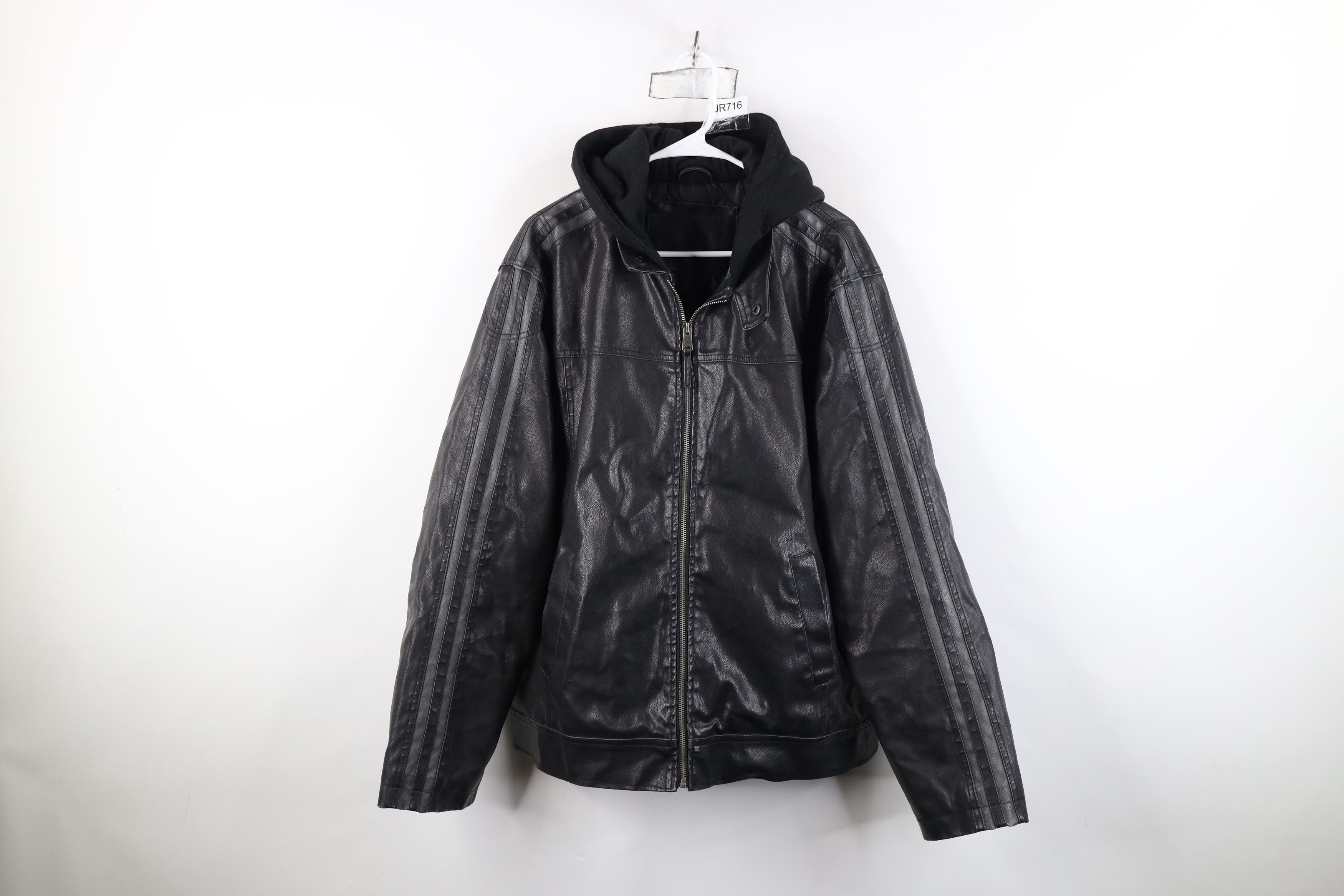 Vintage Vintage 90s Y2K Streetwear Hooded Leather Jacket Black Size US XL / EU 56 / 4 - 1 Thumbnail