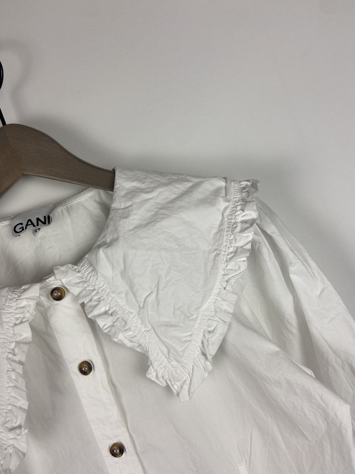 Designer × Ganni RRP$205 GANNI White Cotton Oversized Ruffled Collar Shirt Size XS / US 0-2 / IT 36-38 - 8 Thumbnail