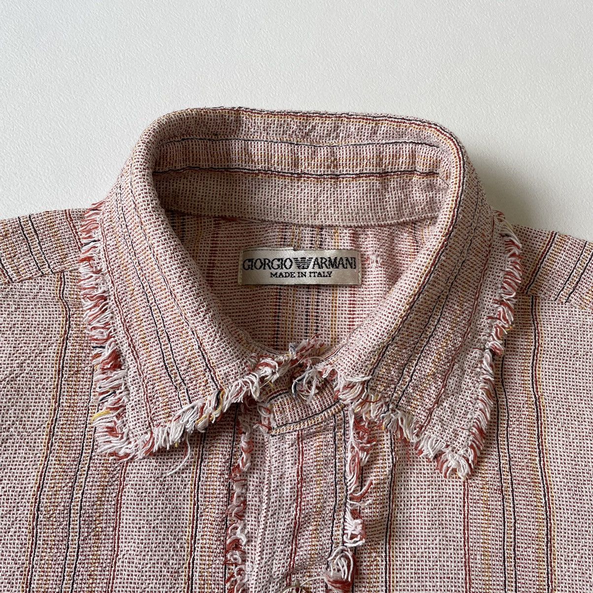Giorgio Armani 1980s Sample Raw Edge Striped Linen Shirt Size US M / EU 48-50 / 2 - 6 Thumbnail