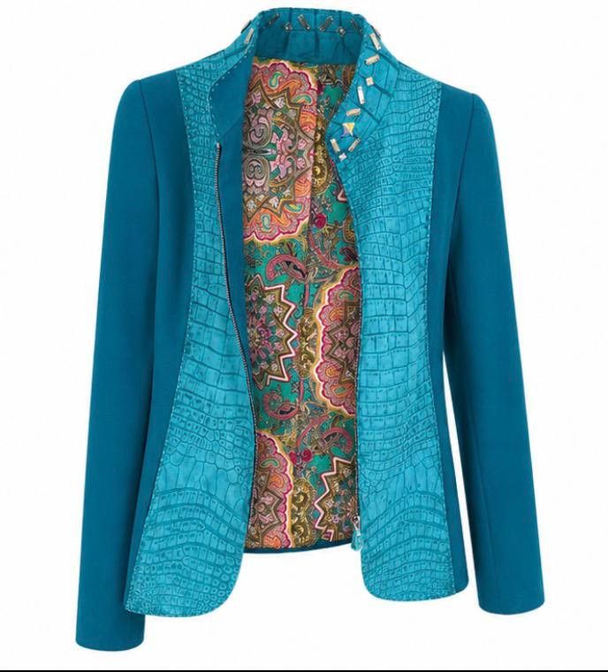 Other Turquoise Embroidered Skull Zip Jacket Blazer Size L / US 10 / IT 46 - 2 Thumbnail